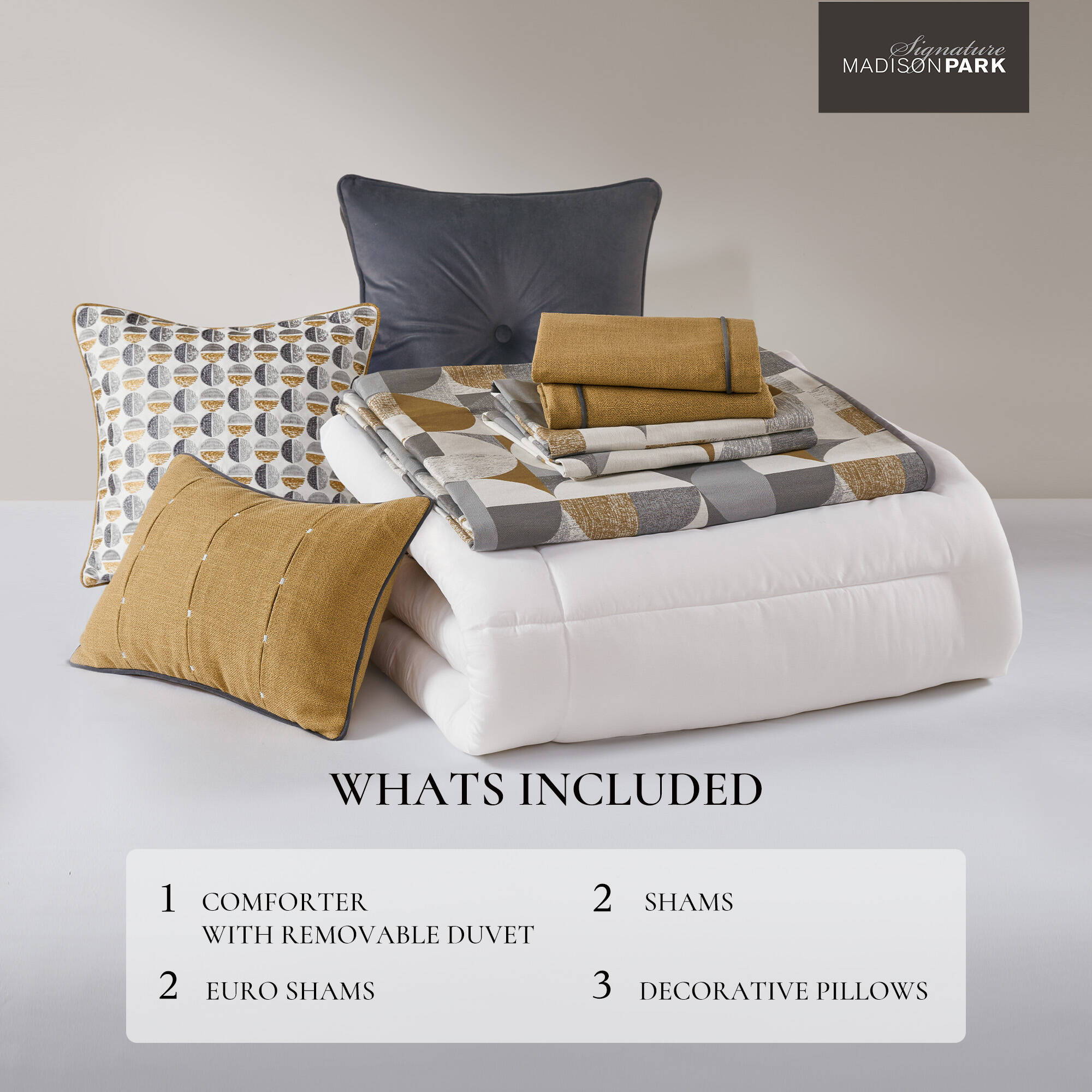 Cirque - 9 Piece King Oversized Duvet Style Comforter Set - Gold - Image 2