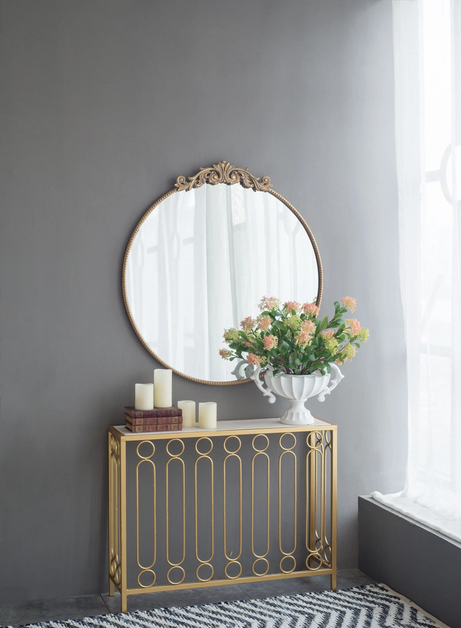 Classic Design Mirror With Baroque Inspired Frame For Bathroom, Entryway Console Lean Against Wall - Image 14