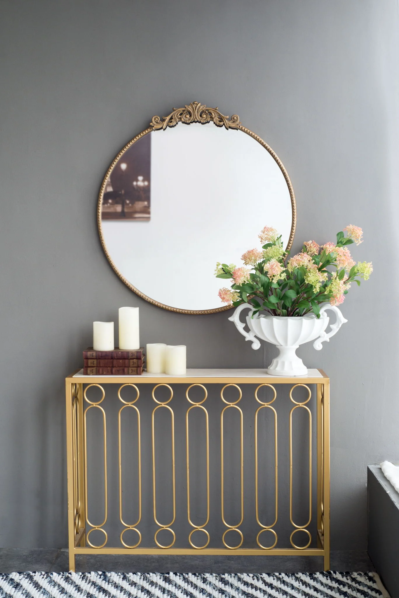 Classic Design Mirror With Baroque Inspired Frame For Bathroom, Entryway Console Lean Against Wall - Image 16