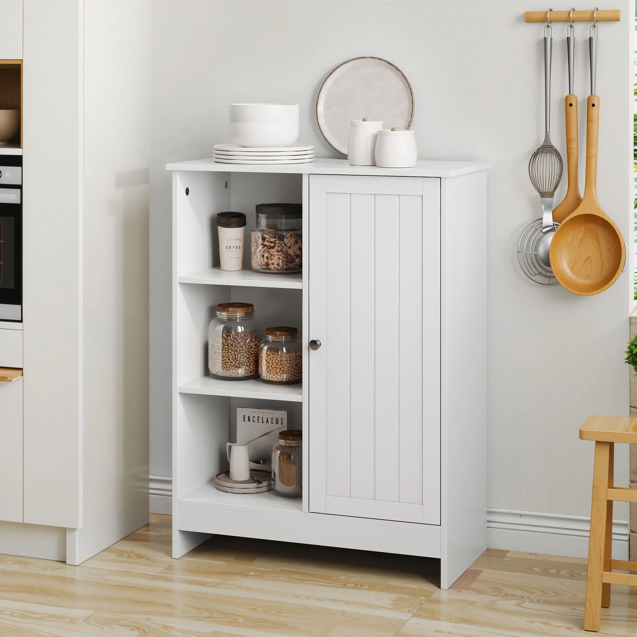 Classic Freestanding Bathroom And Kitchen Storage Cabinet With Adjustable Shelves - White - Image 4