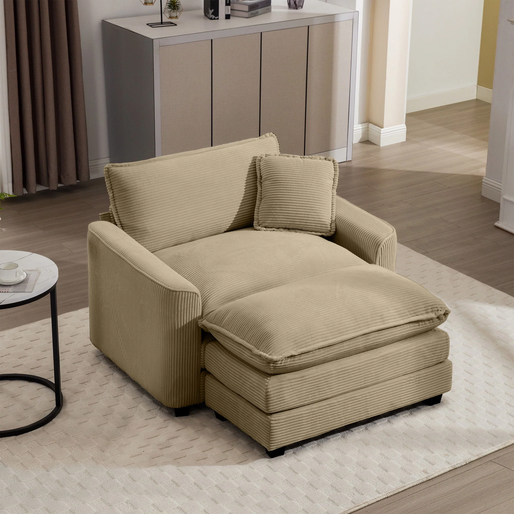 Classic Modern Comfortable Single Chair Deep Seat Sofa With Footstool - Image 11