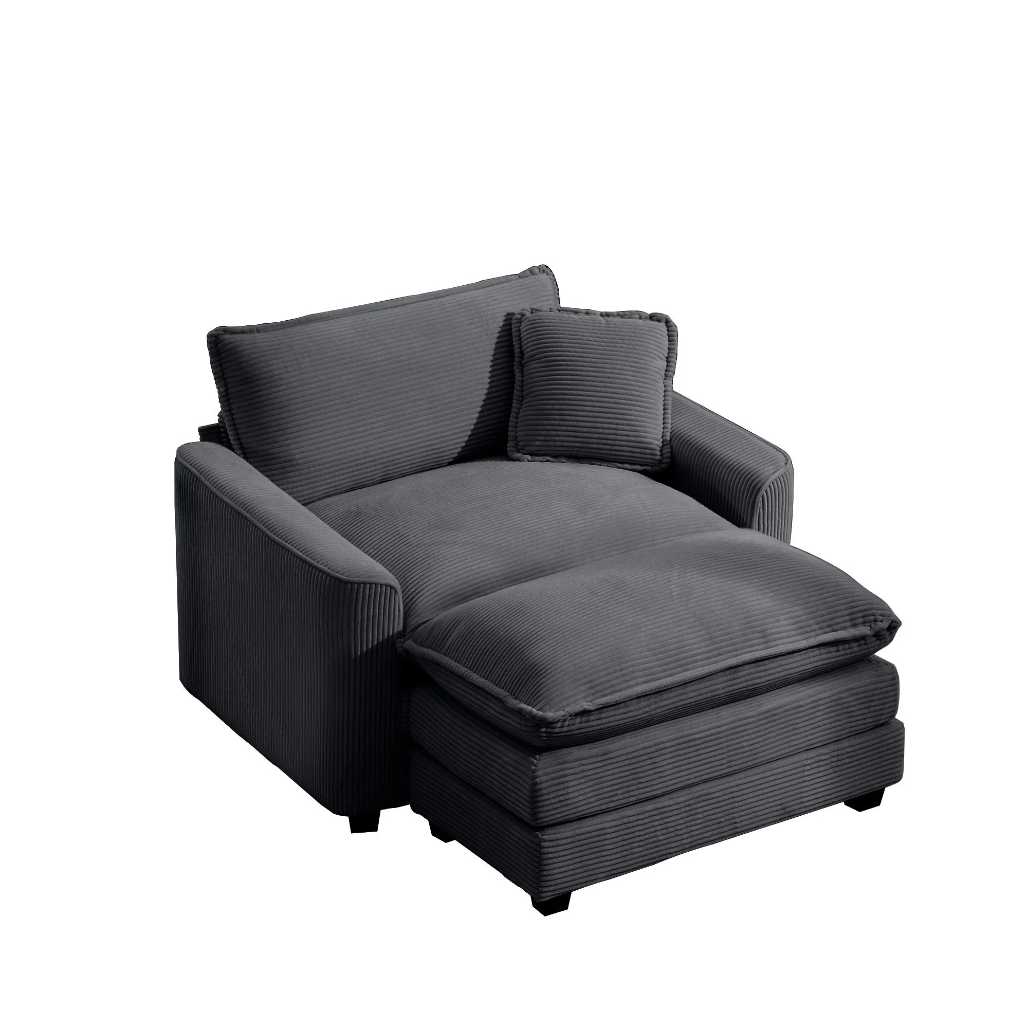 Classic Modern Comfortable Single Chair Deep Seat Sofa With Footstool - Image 3
