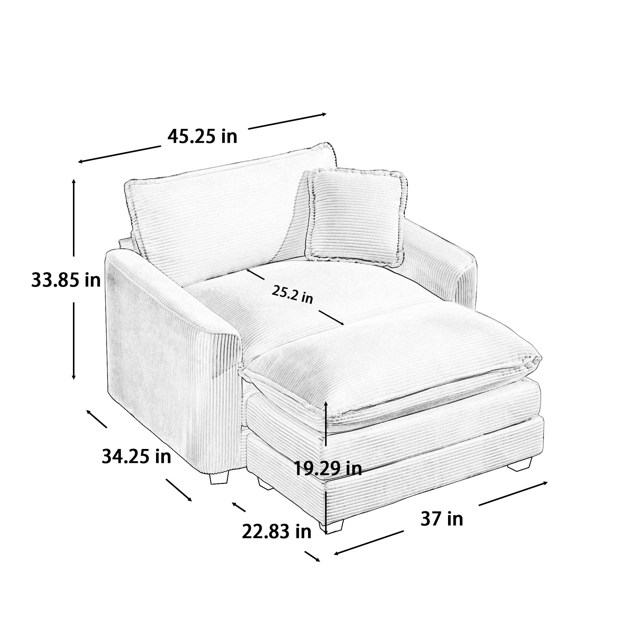 Classic Modern Comfortable Single Chair Deep Seat Sofa With Footstool - Image 7