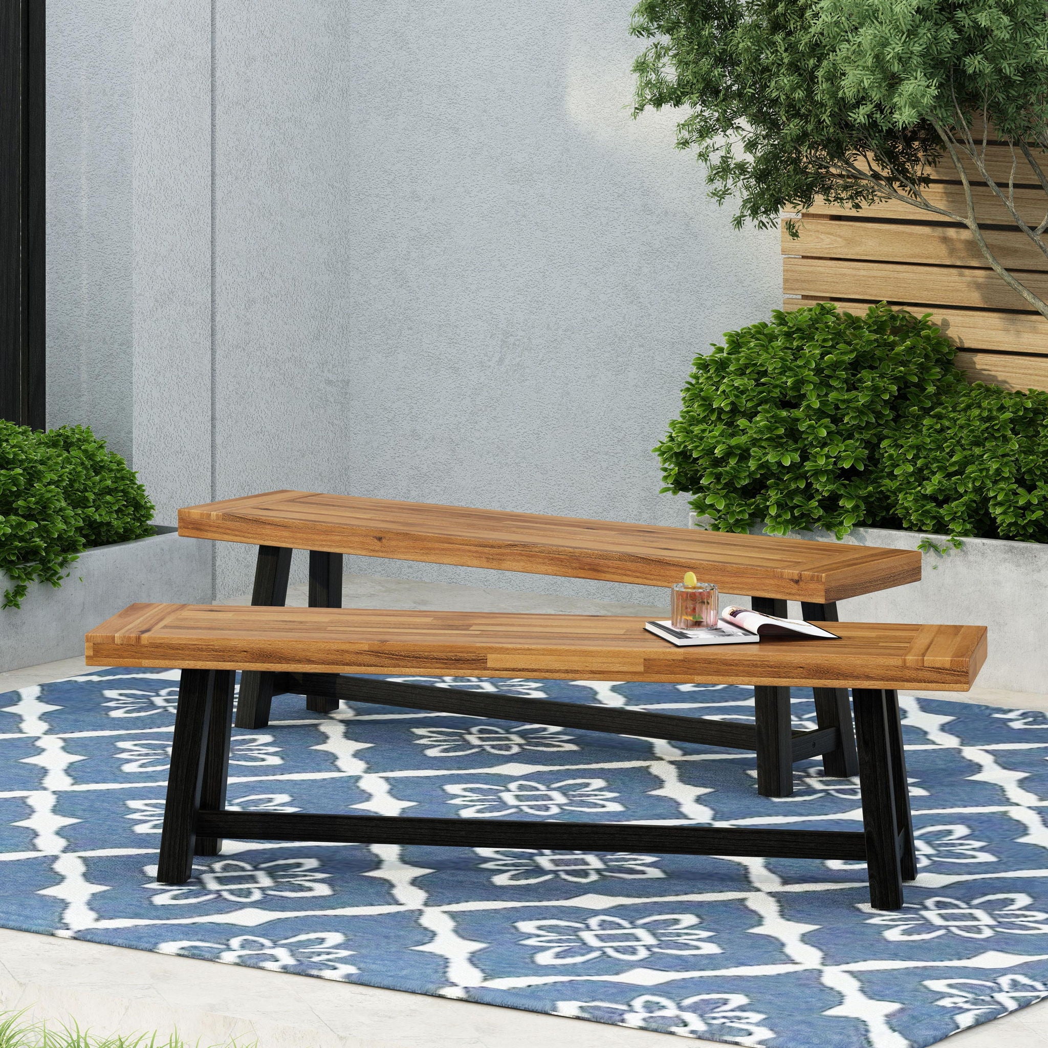 Cloud - Outdoor Bench With Acacia Wood Frame And Slat Panel Design - Image 11