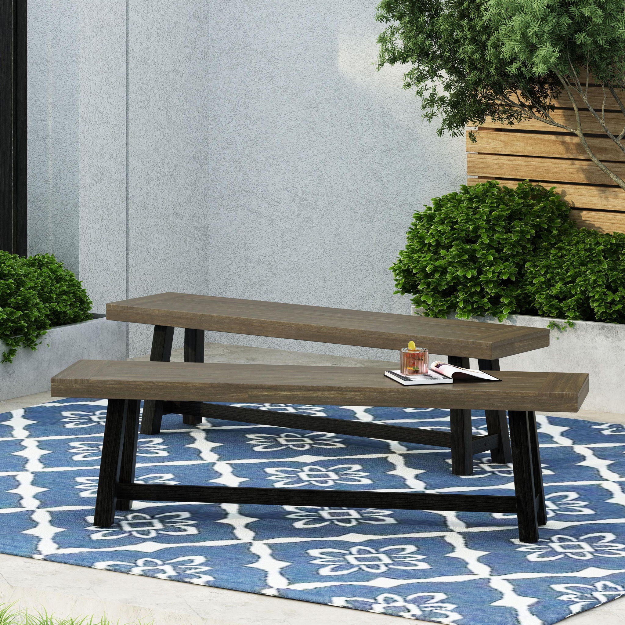 Cloud - Outdoor Bench With Acacia Wood Frame And Slat Panel Design - Image 5