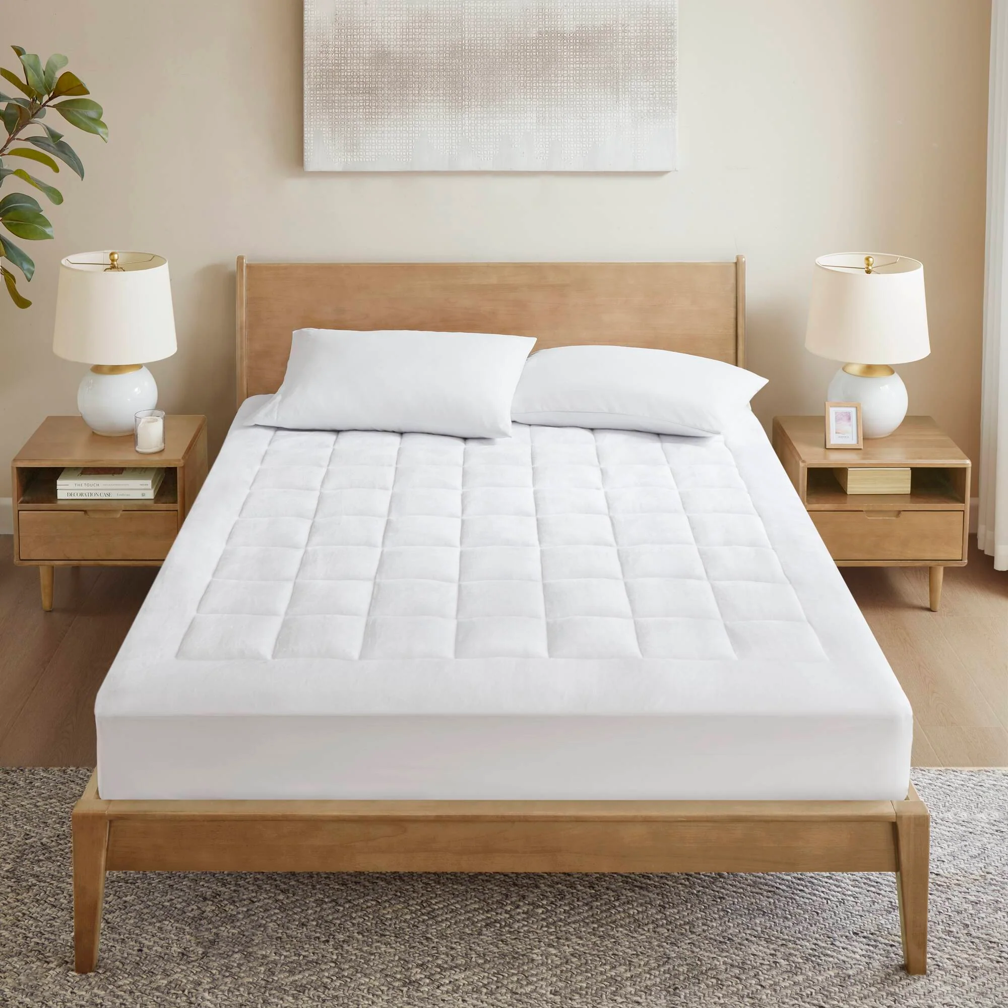 Cloud Soft - Queen Overfilled Hypoallergenic Down Alternative Waterproof Mattress Pad - White - Image 2