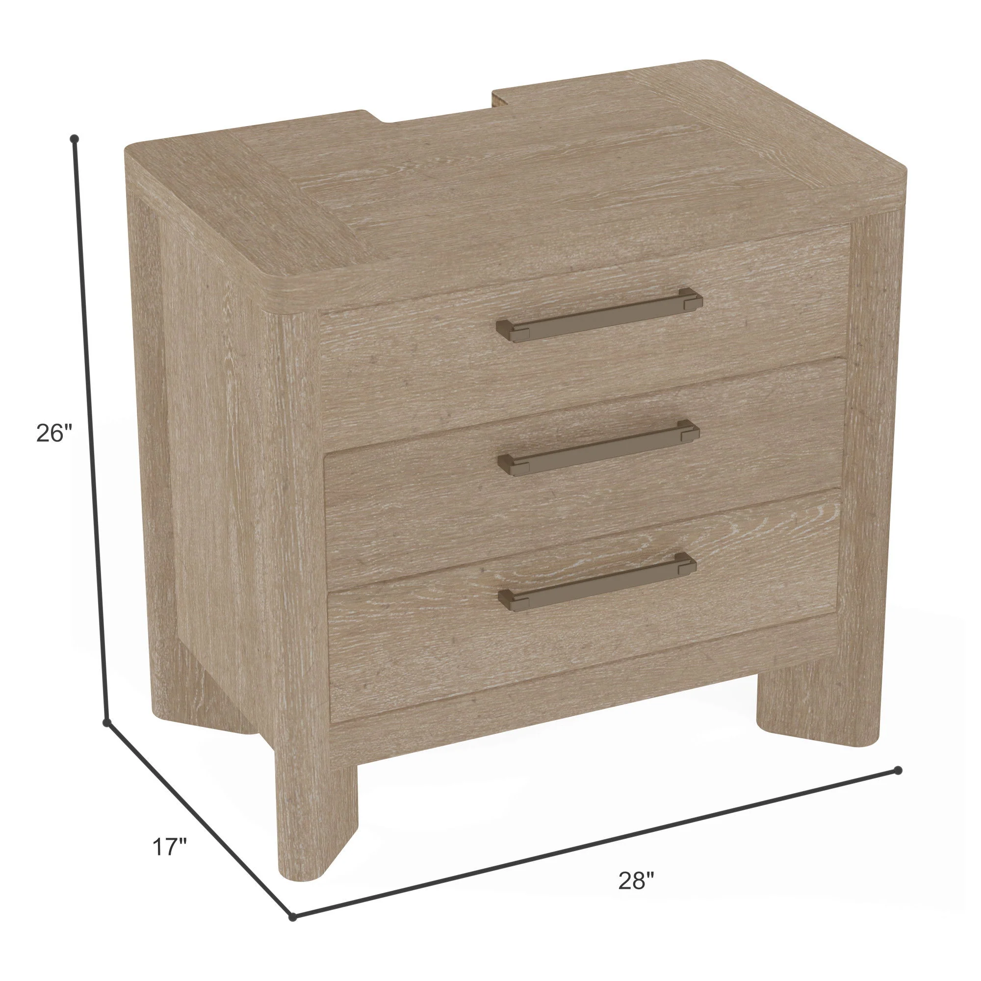 3 Drawer Nightstand - Tan - Image 3