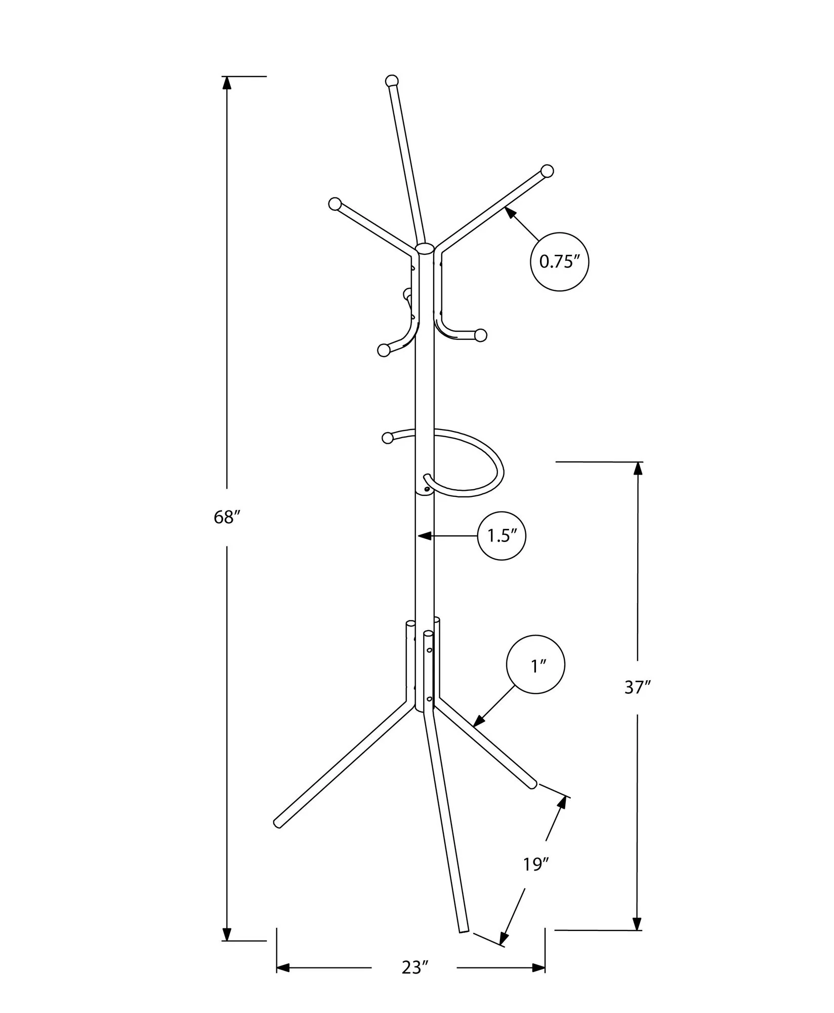 Coat Rack, Hall Tree, Free Standing, Hanging Bar, 6 Hooks, Entryway, Contemporary & Modern - Image 4