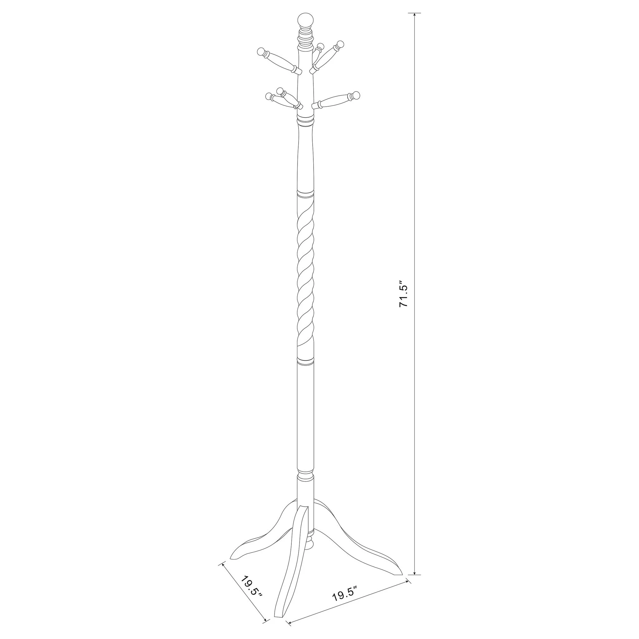Coat Rack With Post Traditional Entryway Organizer With 6 Hooks - Brown - Image 4