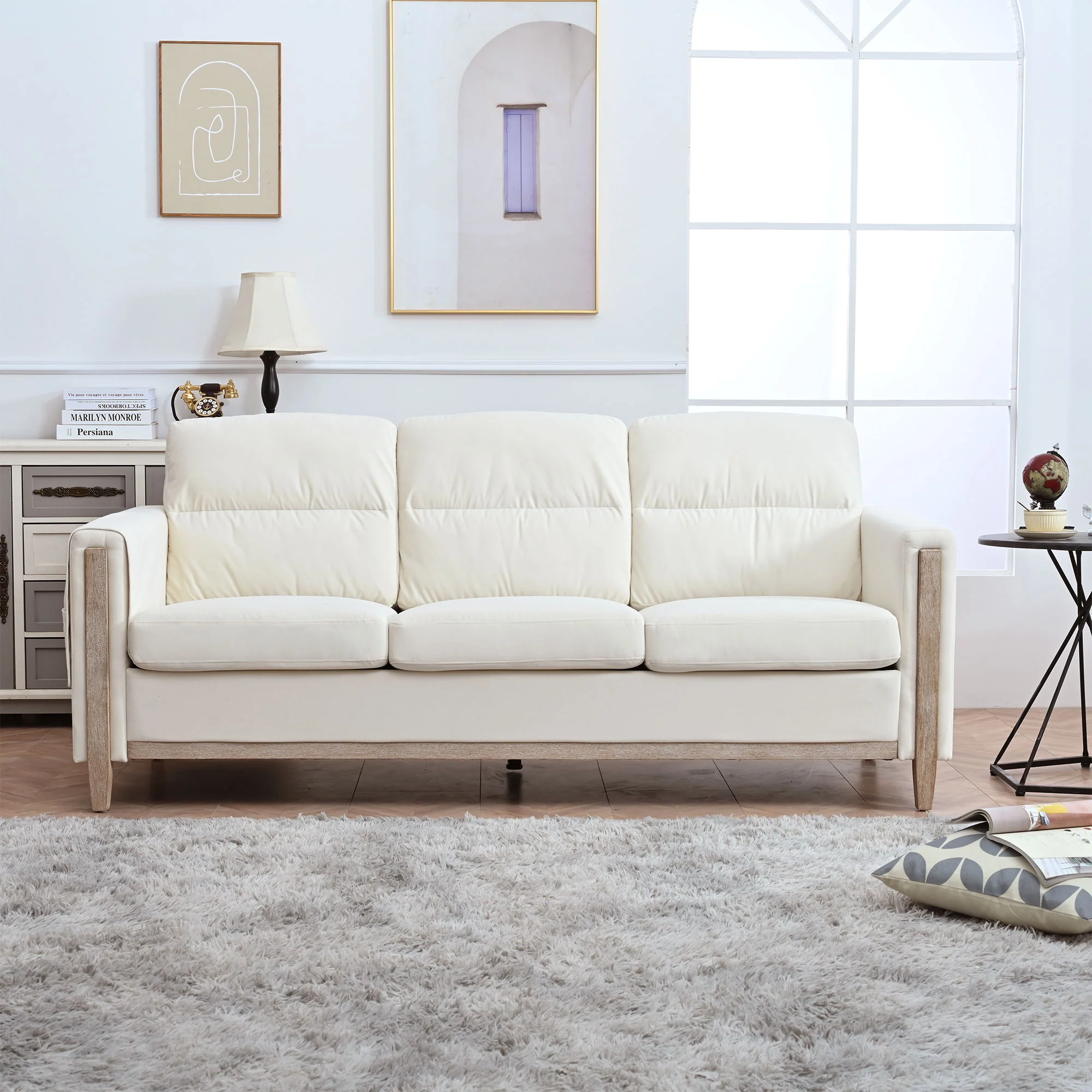 Comfortable Solid Wood Three-Seater Sofa, Soft Cushions, Durable And Long-Lasting, 79.5" Sofa Couch For Living Room - Image 3