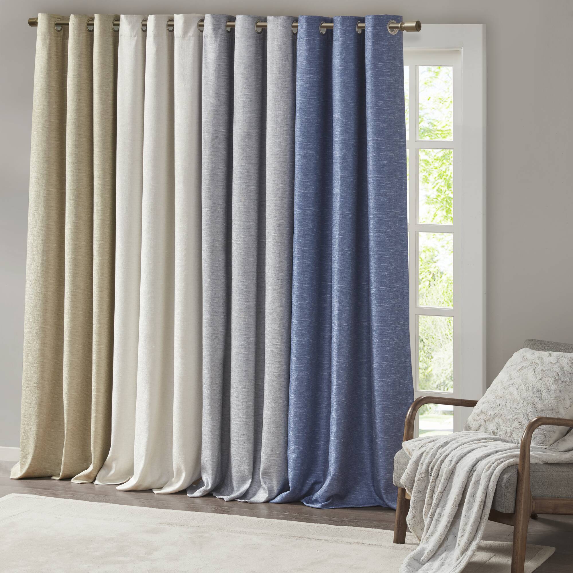 Como - 84" Tonal Printed Total Blackout Window Panel Pair - Taupe - Image 3
