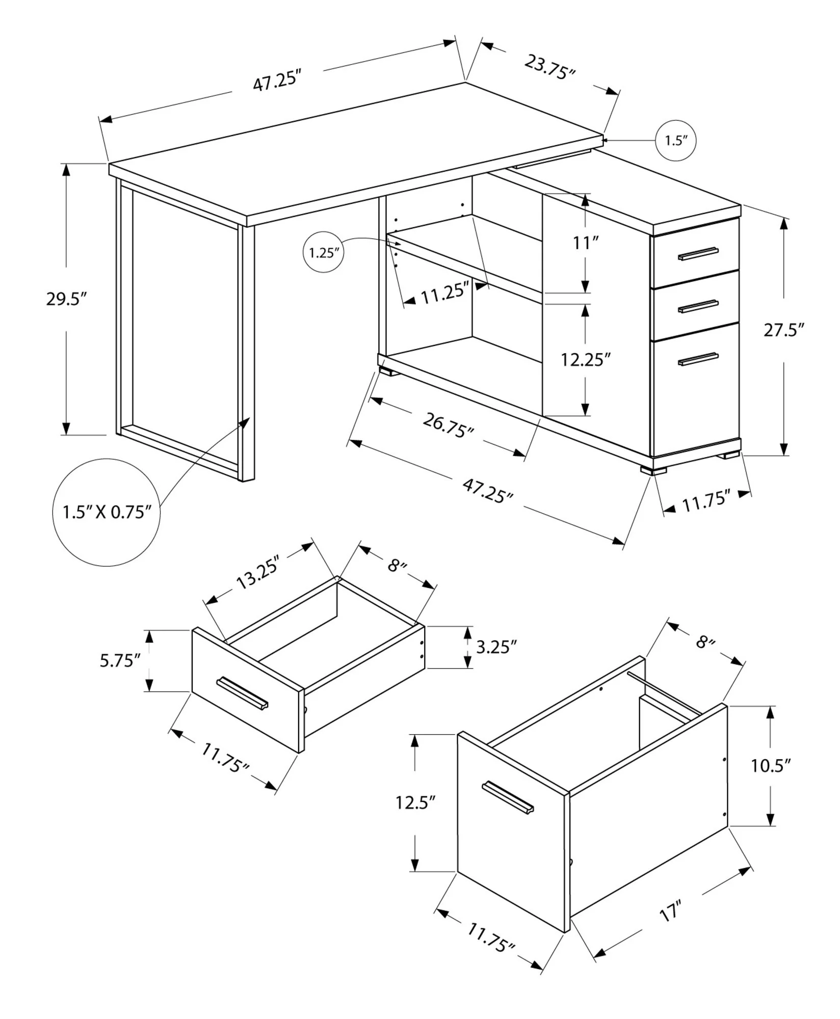 Computer Desk, Home Office, Corner, Left, Right Set - Up, Storage Drawers, L Shape, Laptop, And Contemporary & Modern - Image 13