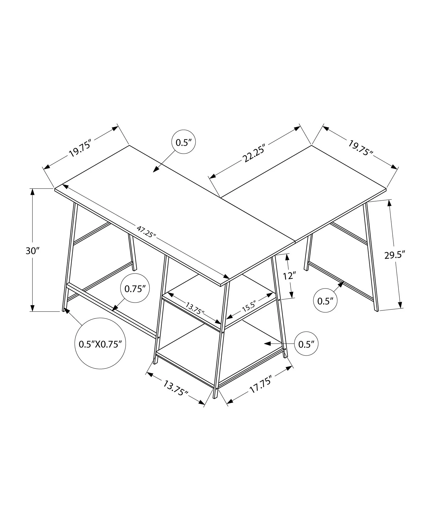Computer Desk, Home Office, Corner, Storage Shelves, L Shape, Work, Laptop, Contemporary, Modern - Base - Image 5