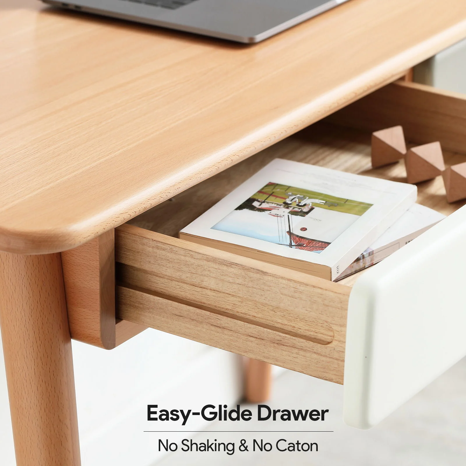 Computer Desk Large Size Office Desk With 2 Drawers, Modern Simple Style PC Table With Gap Design For Home Office - White / Gray - Image 3