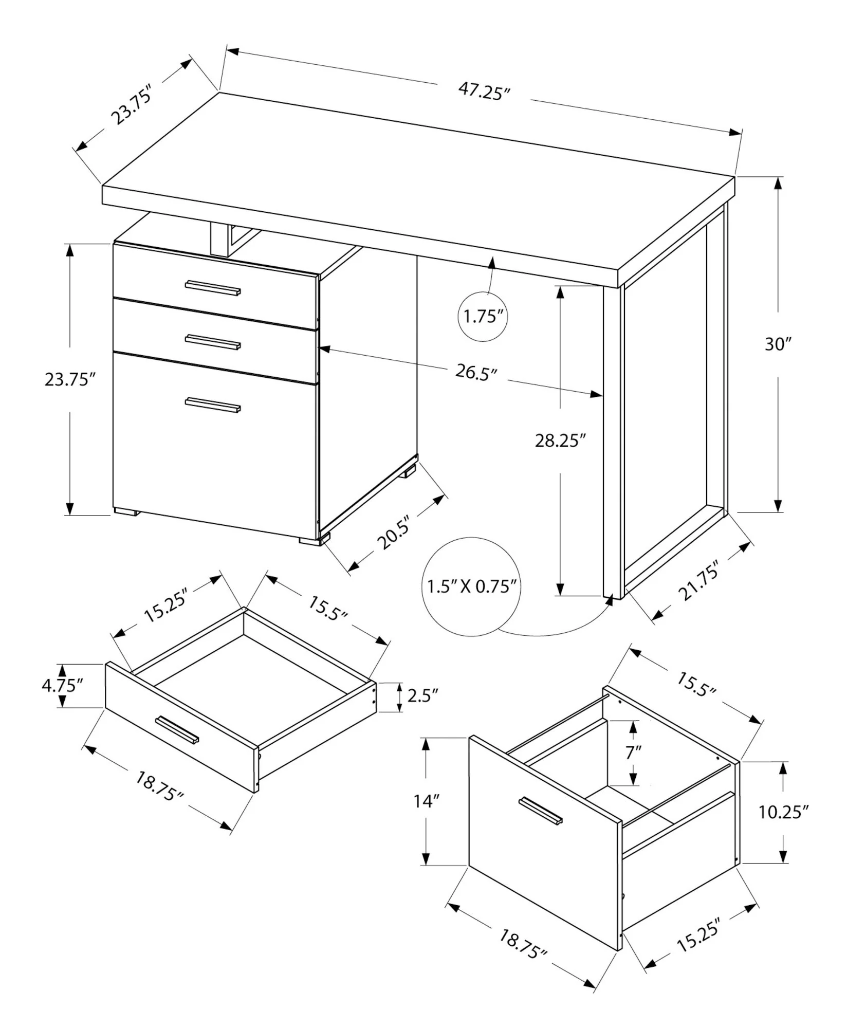 Computer Desk Left Right Set-Up Storage Drawers For Home Office - Image 6