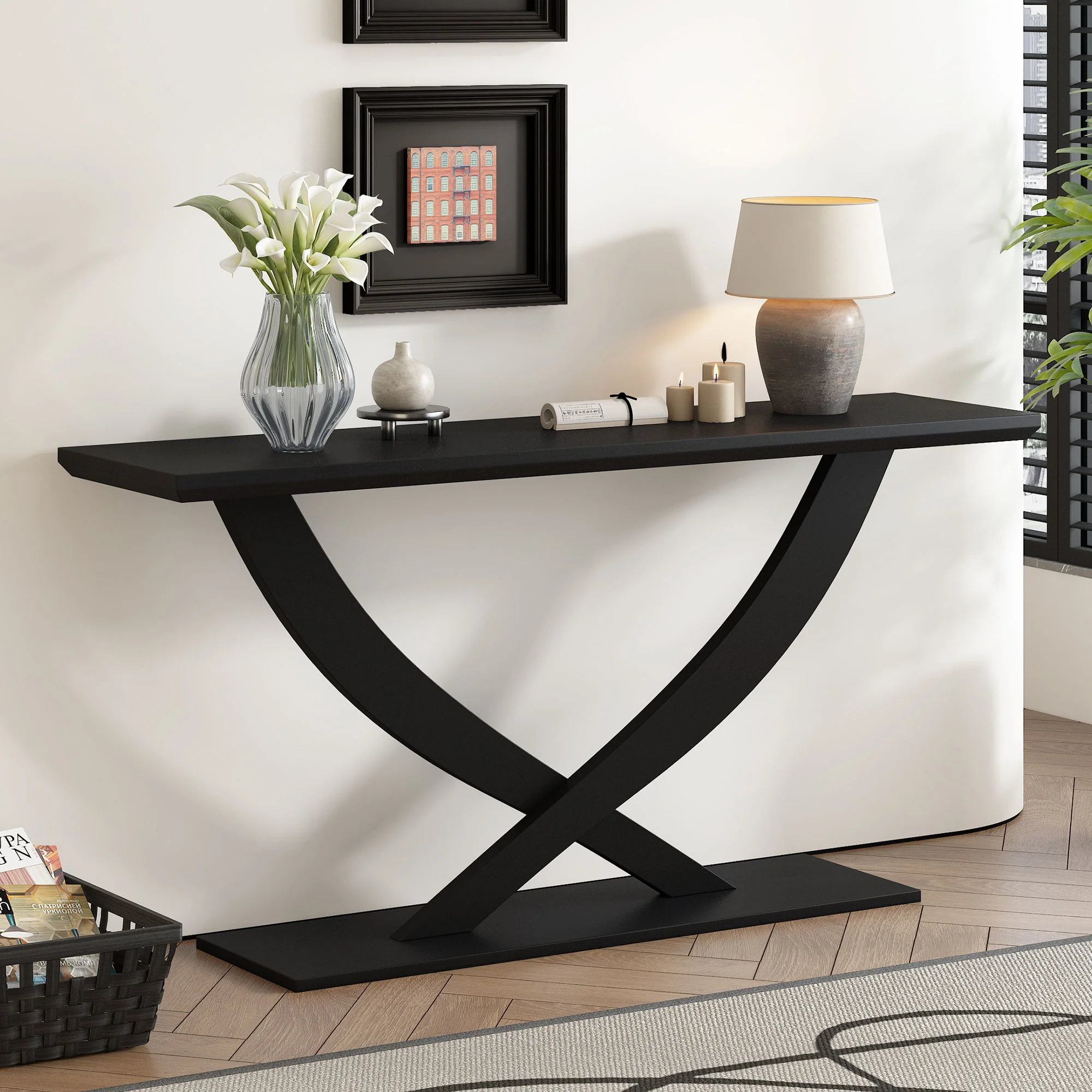 Console Table With Cross Leg Base And Reinforced Support Plate - Image 3