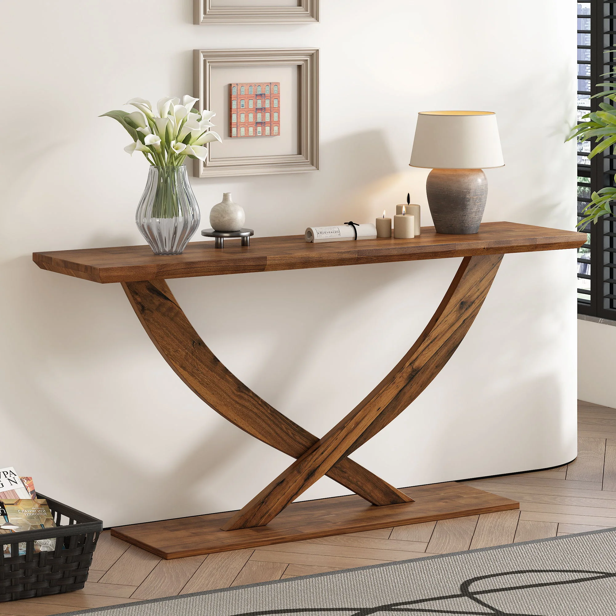 Console Table With Cross Leg Base And Reinforced Support Plate - Image 5