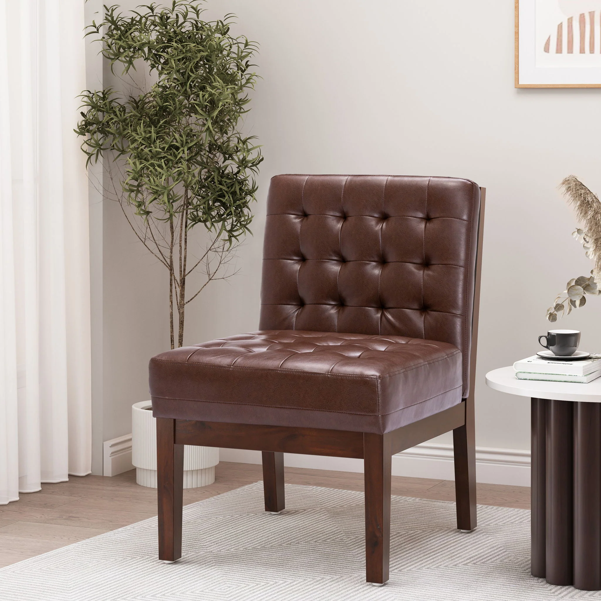 Contemporary Accent Chair With Tufted Waffle Stitch - Dark Brown - Image 3