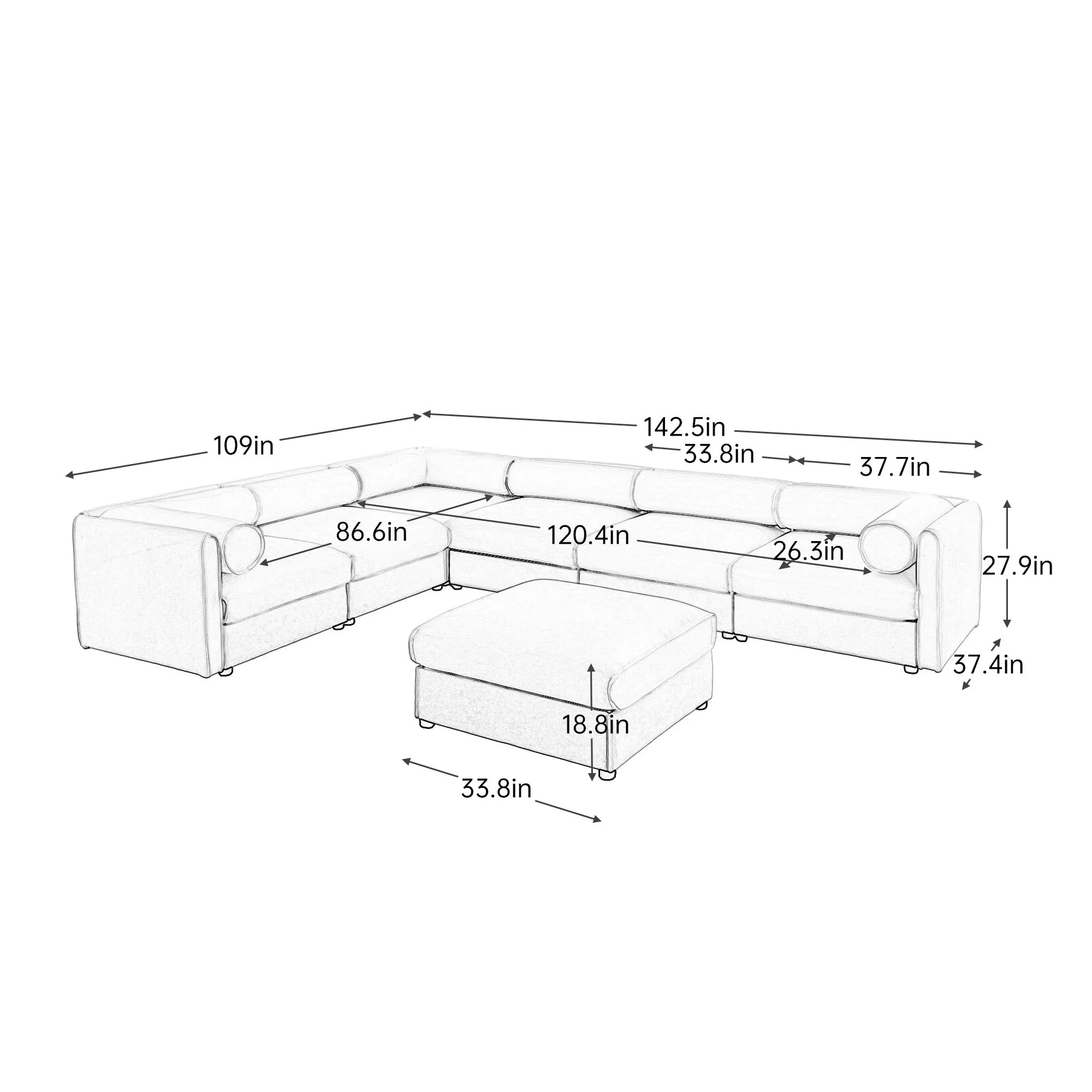 Contemporary Elegant Sofa With Storage And Ottoman - Image 59