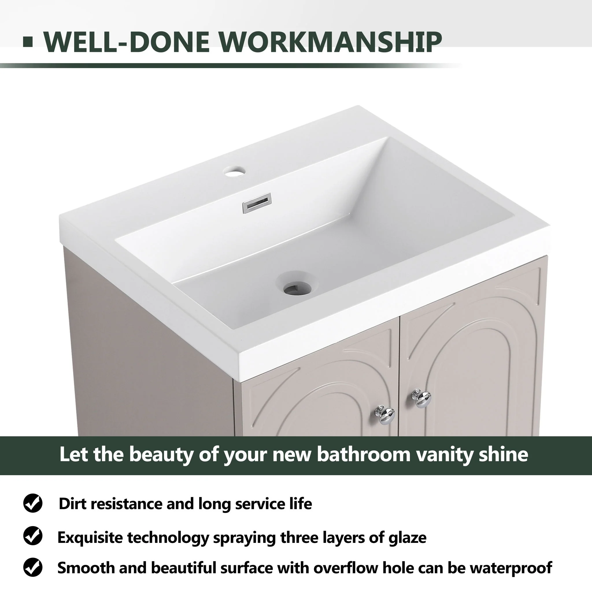 Contemporary Freestanding Bathroom Vanity With Resin Sink & Soft-Close Cabinet Doors - Image 13