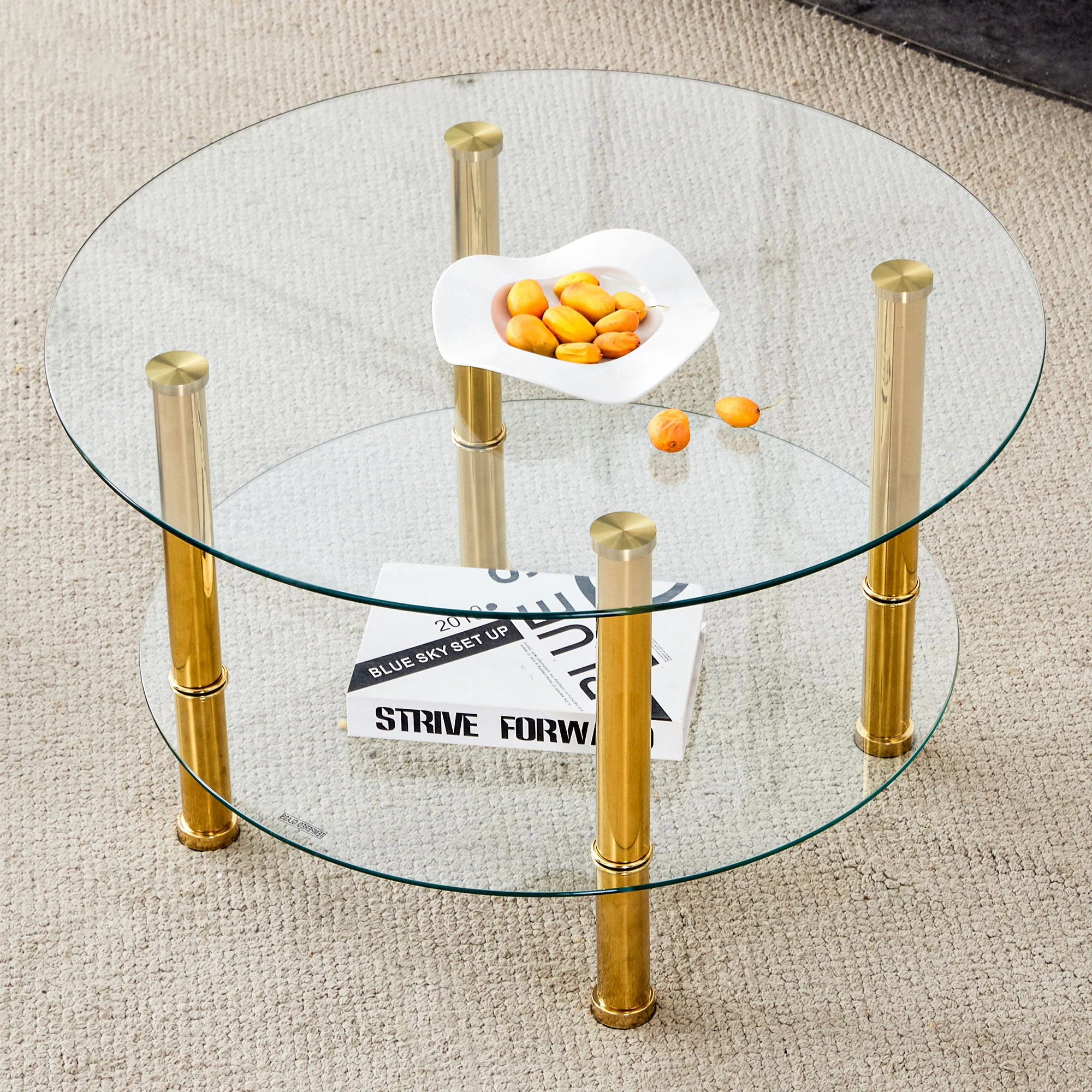Contemporary Minimalist Double Layer Tempered Glass Coffee Table - Image 2