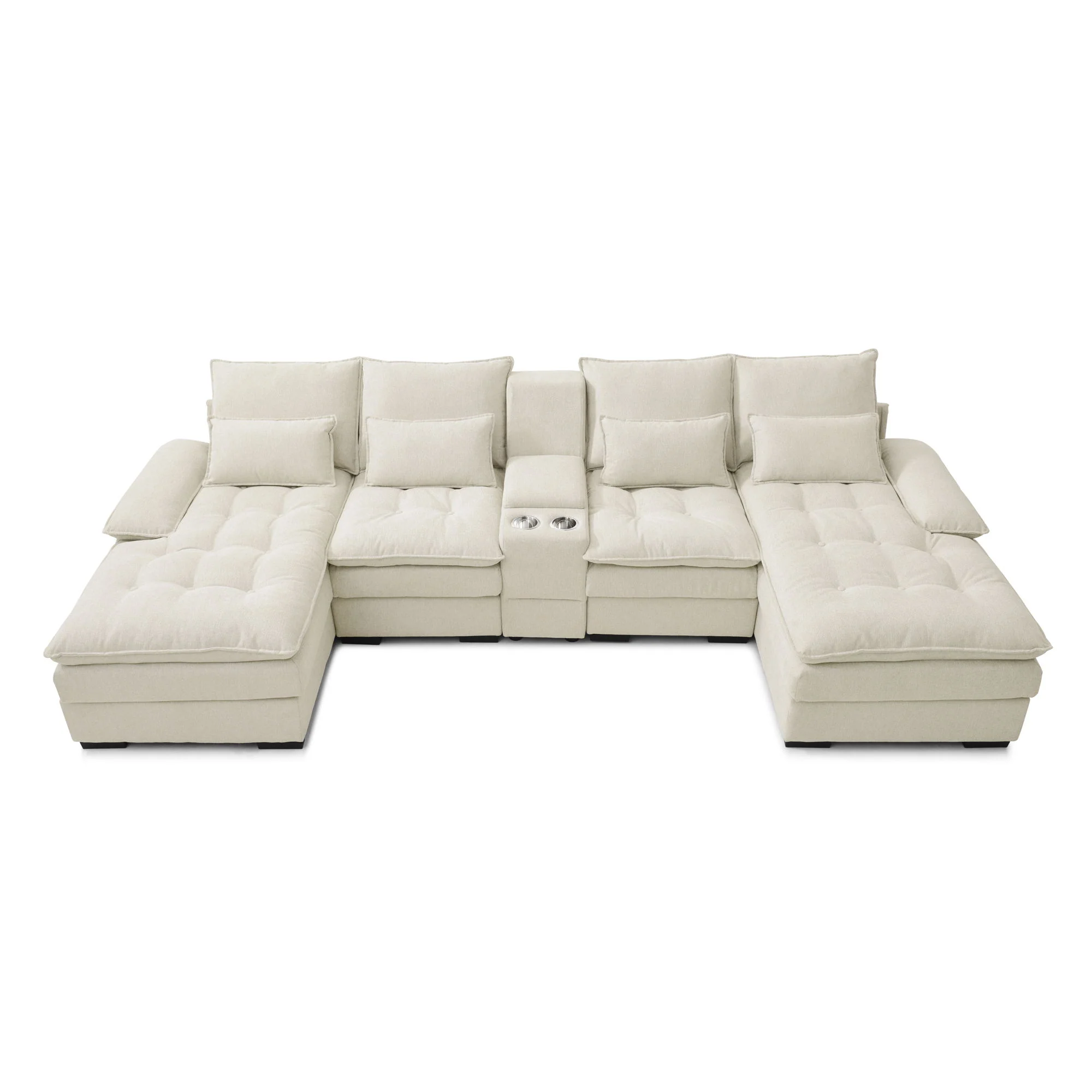 Contemporary U Shaped Sofa With Console And Cupholders - Image 2