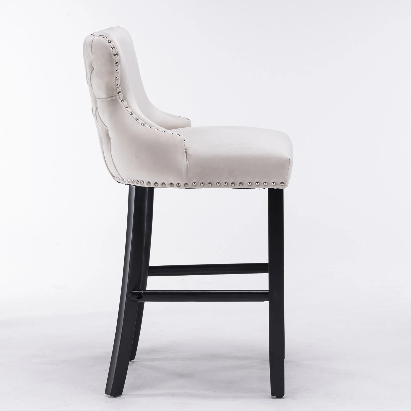 Contemporary Upholstered Wing-Back Barstools With Button Tufted Decoration And Wooden Legs, And Nailhead Trim, Leisure Style Bar Chairs, Bar Stools (Set of 2) - Image 11