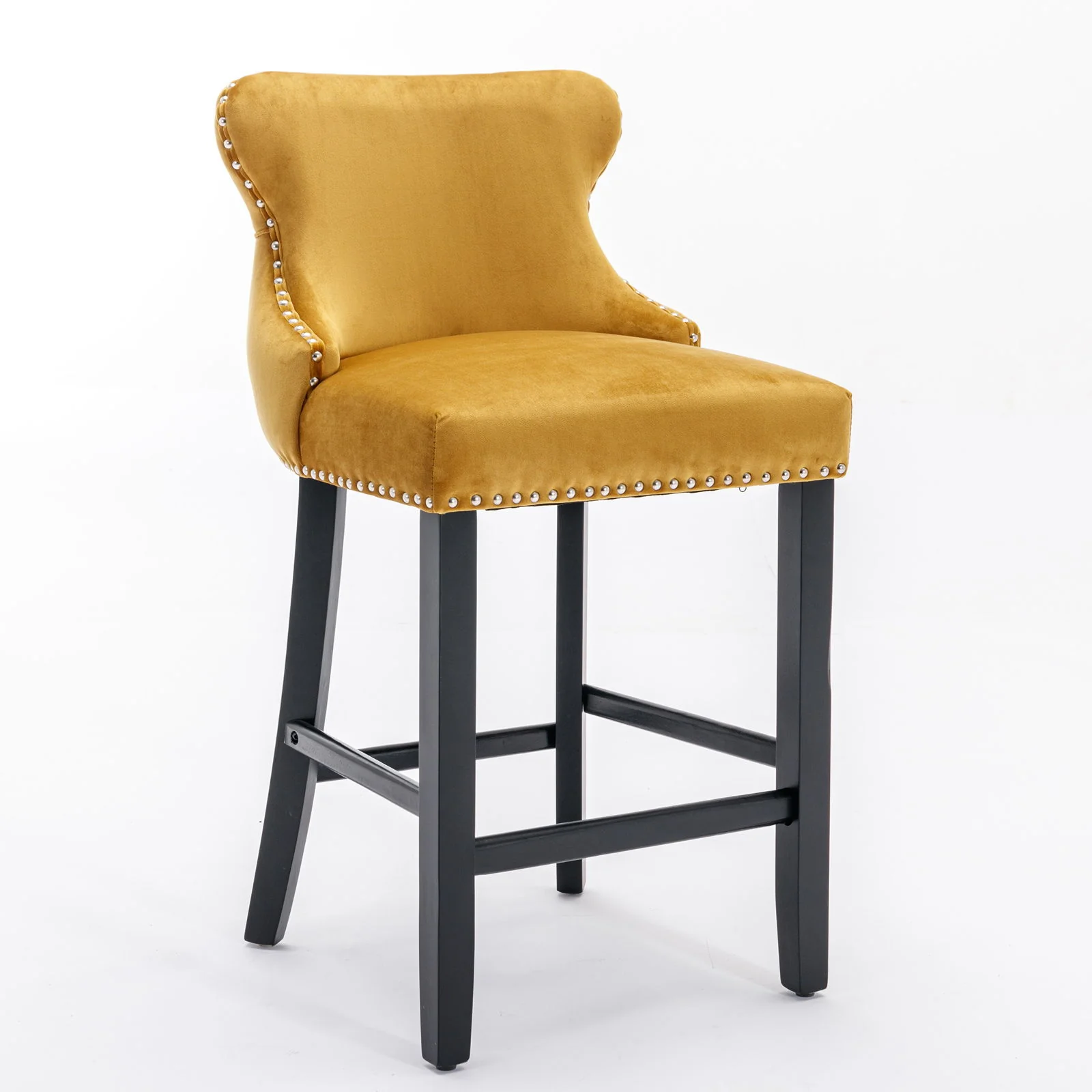 Contemporary Upholstered Wing-Back Barstools With Button Tufted Decoration And Wooden Legs, And Nailhead Trim, Leisure Style Bar Chairs, Bar Stools (Set of 2) - Image 14