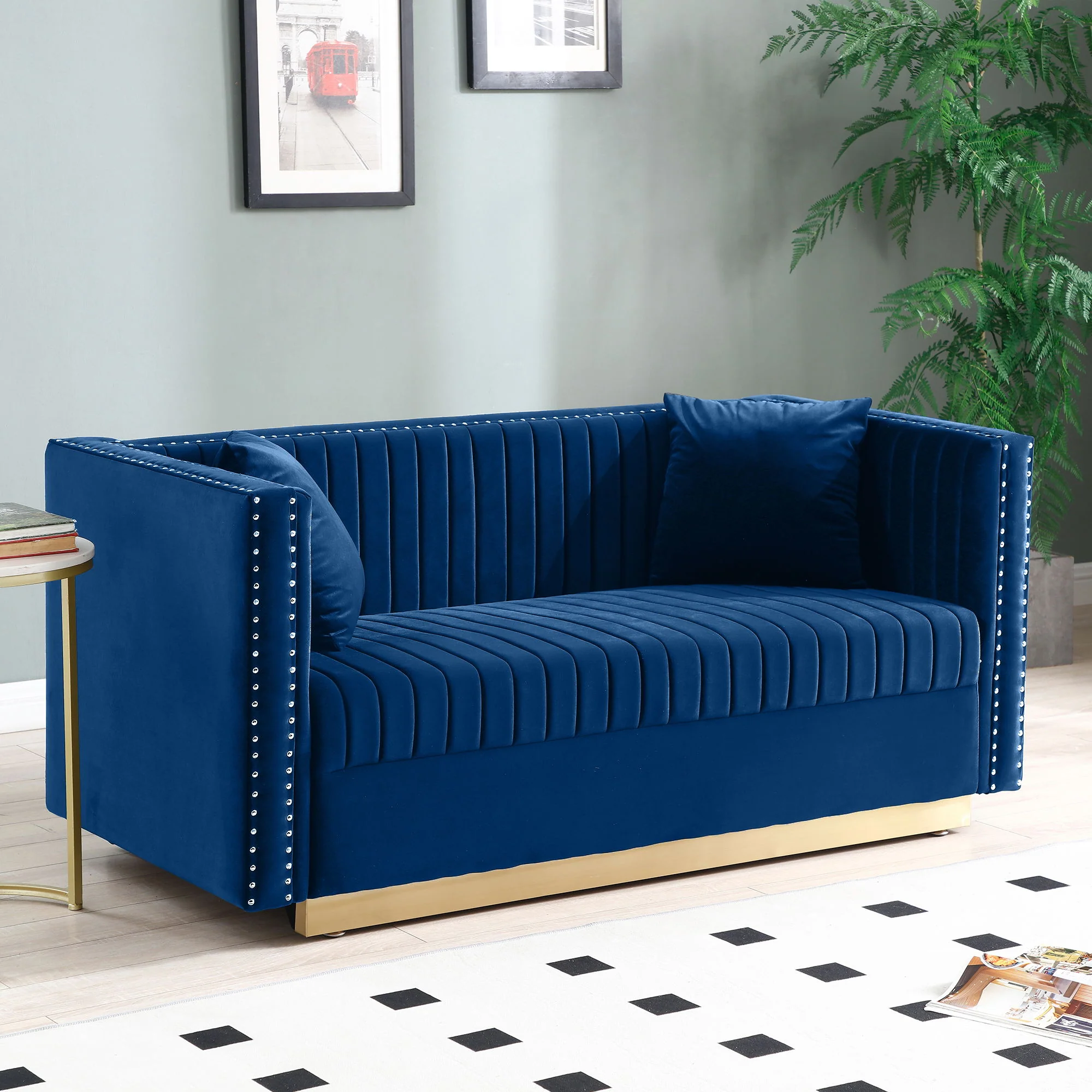 Contemporary Vertical Channel Tufted Sofa Loveseat Modern Upholstered Couch For Living Room With 2 Pillows - Image 5