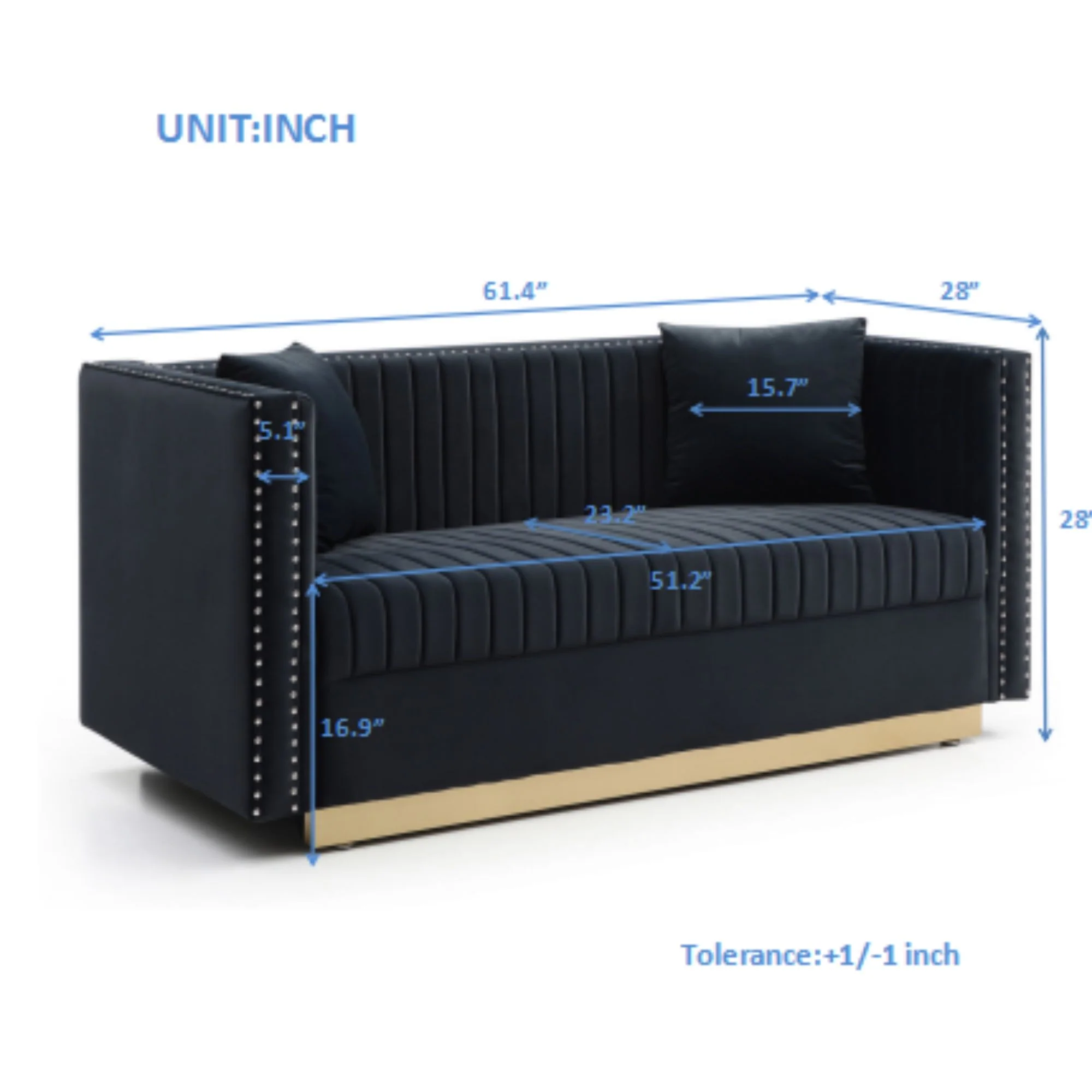 Contemporary Vertical Channel Tufted Sofa Loveseat Modern Upholstered Couch For Living Room With 2 Pillows - Image 6