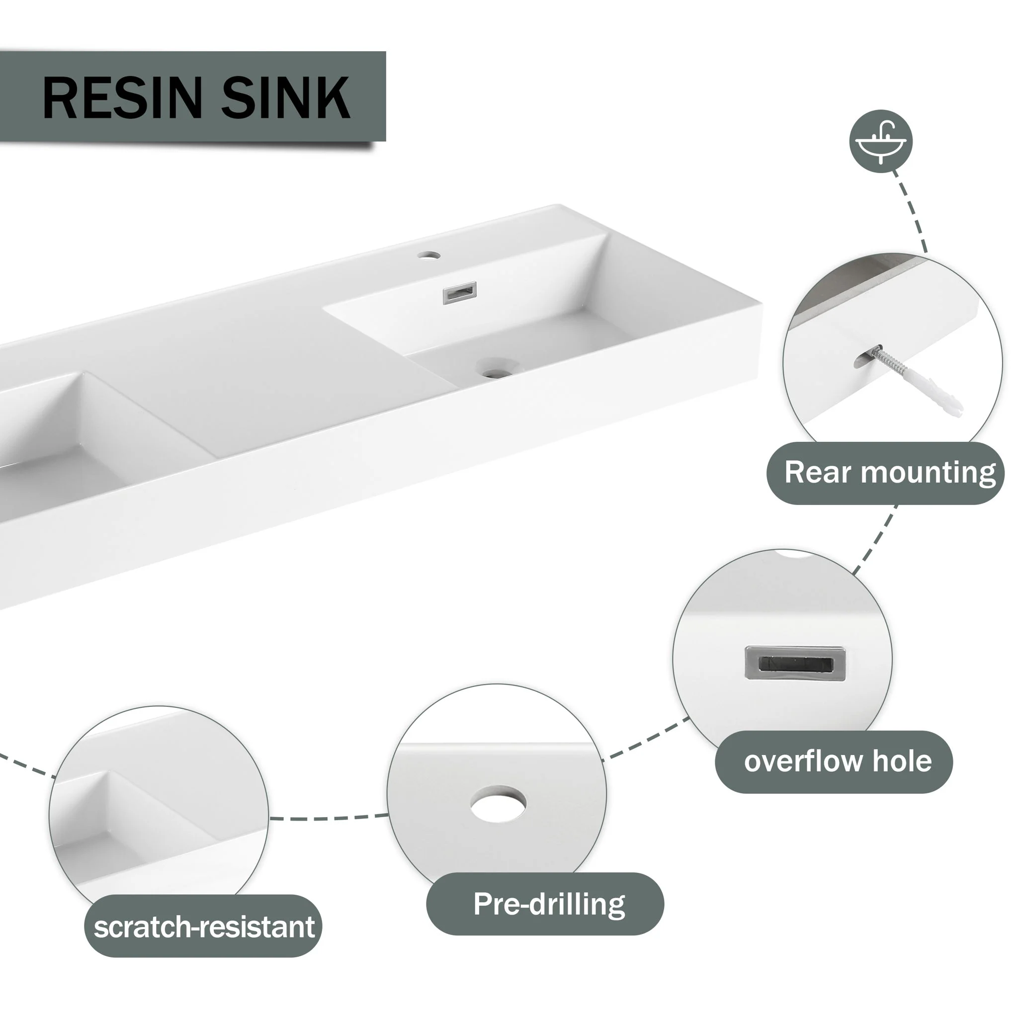 Contemporary Wall Mounted Bathroom Vanity With Dual Resin Sink And Soft Close Drawer - Image 7
