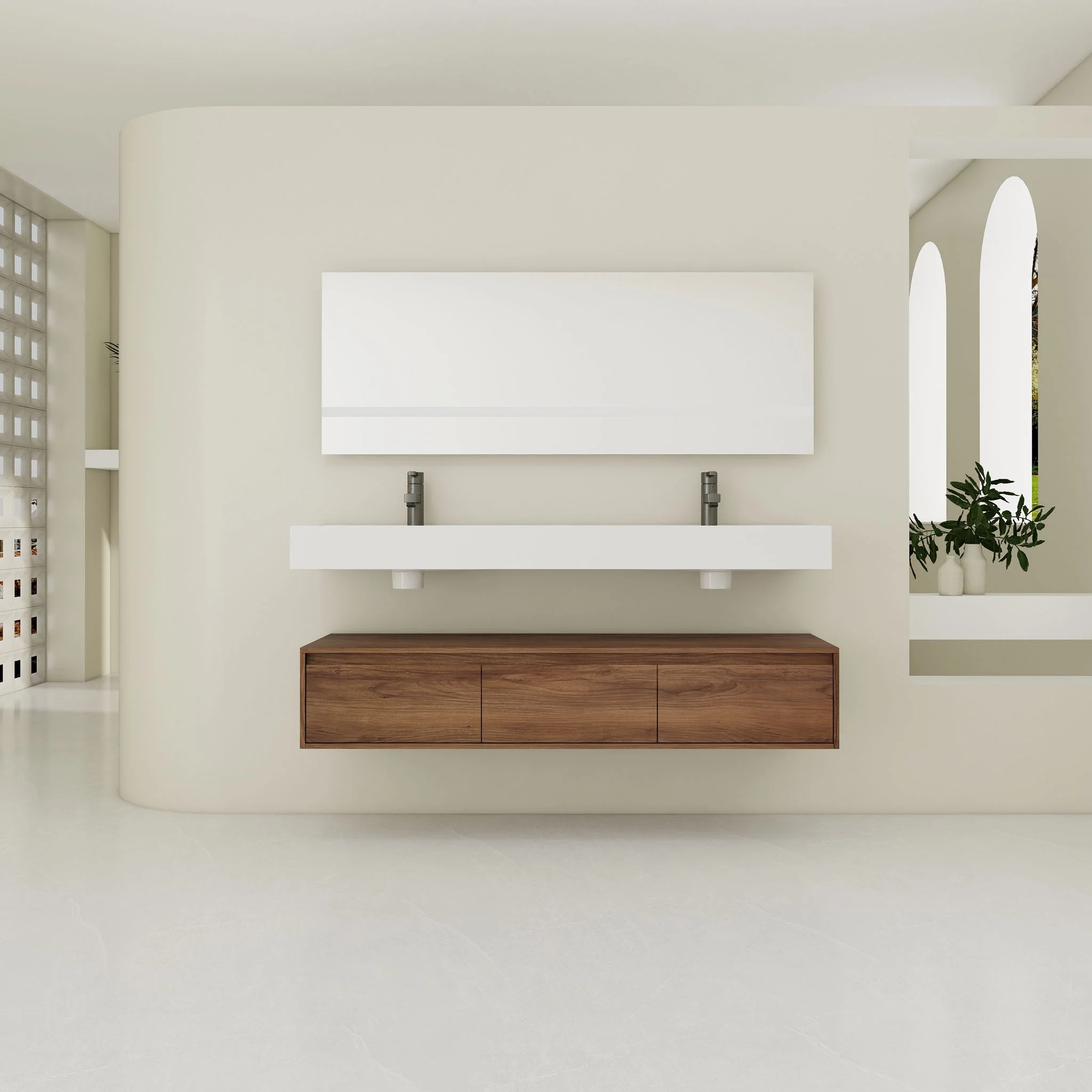 Contemporary Wall Mounted Bathroom Vanity With Dual Resin Sink And Soft Close Drawer - Image 8