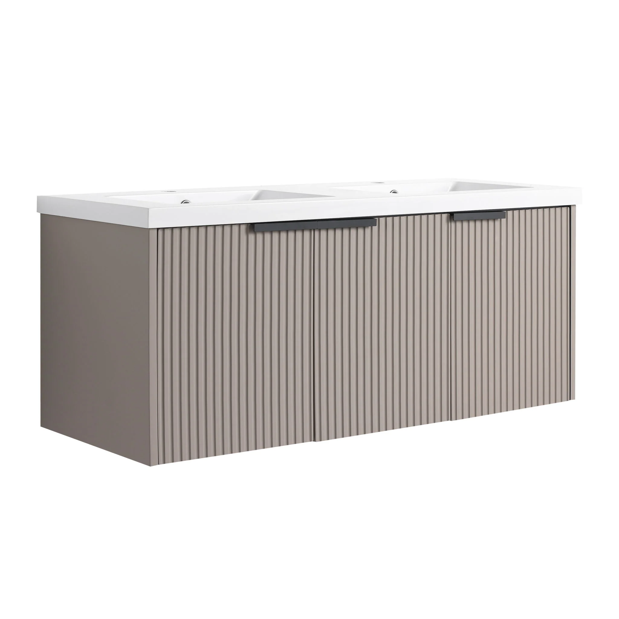 Contemporary Wall Mounted Bathroom Vanity With Resin Double Sink - Image 3