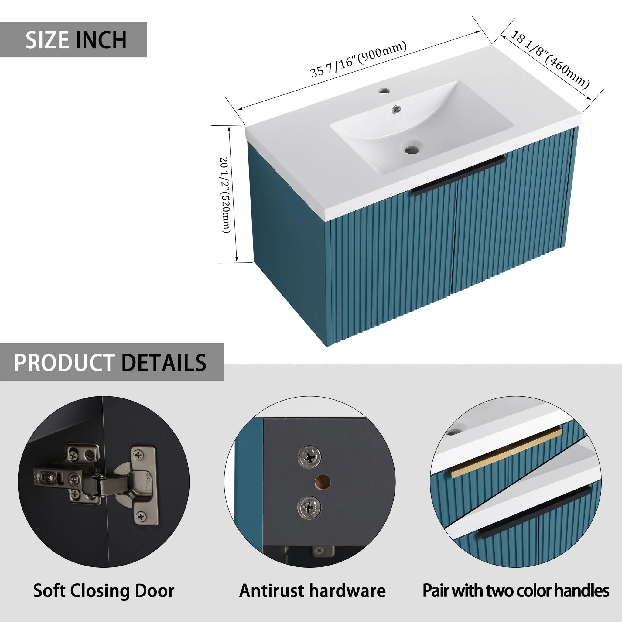 Contemporary Wall Mounted Bathroom Vanity With Resin Double Sink - Image 8