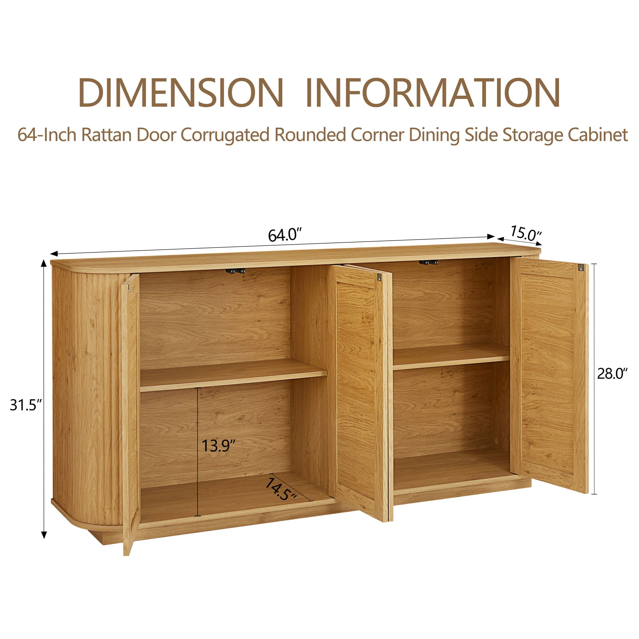 Contemporary Wave Shaped TV Stand With Rattan Doors - Image 4