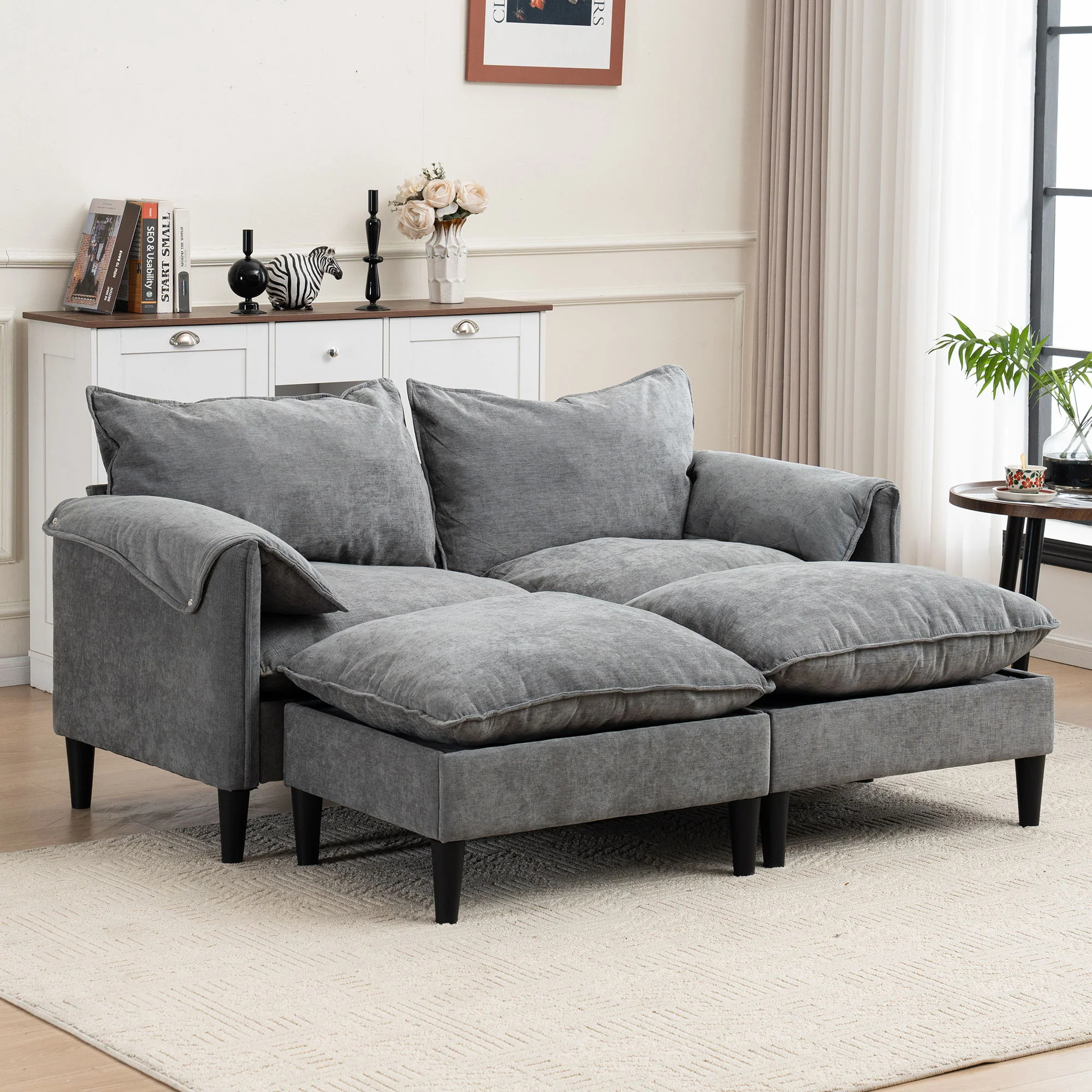 Convertible Combination Sofa With Footstools With Storage - Image 11