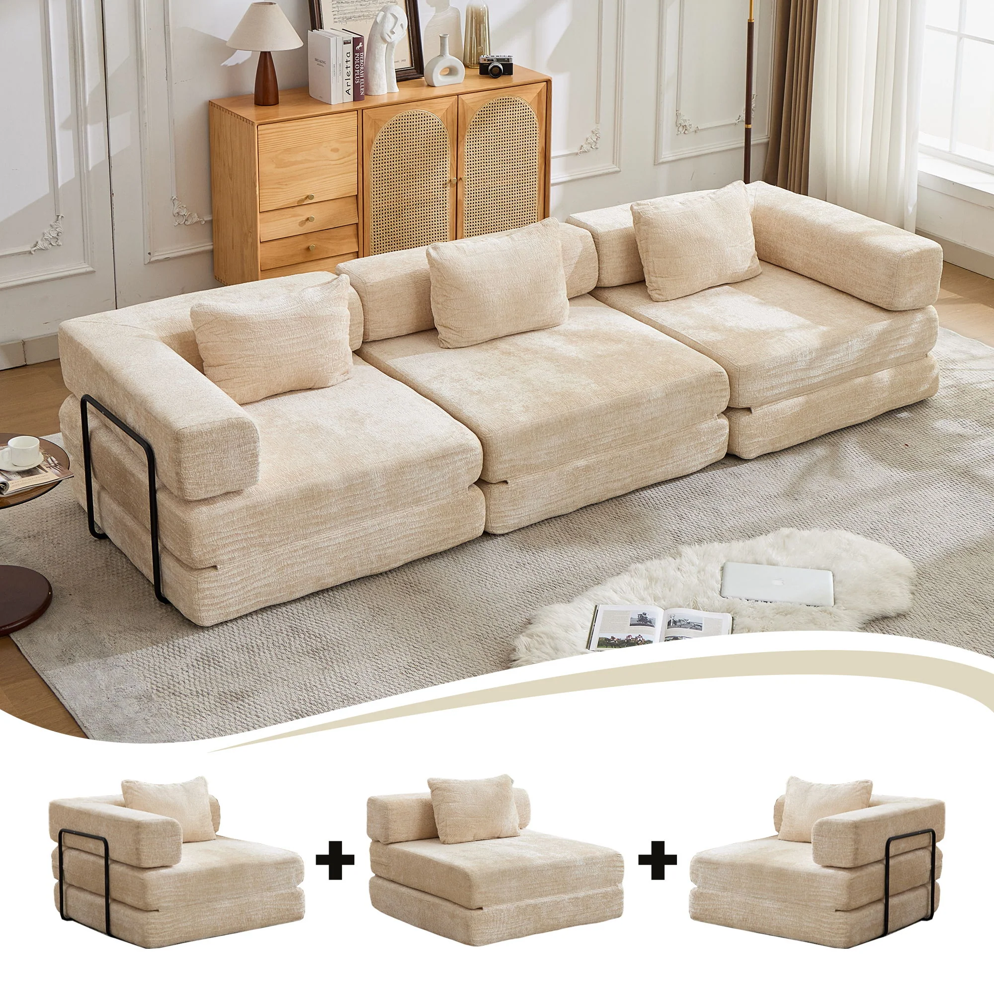 Convertible Floor Sofa Bed, Boneless Modular Sectional Sofa For Living Room - Image 16