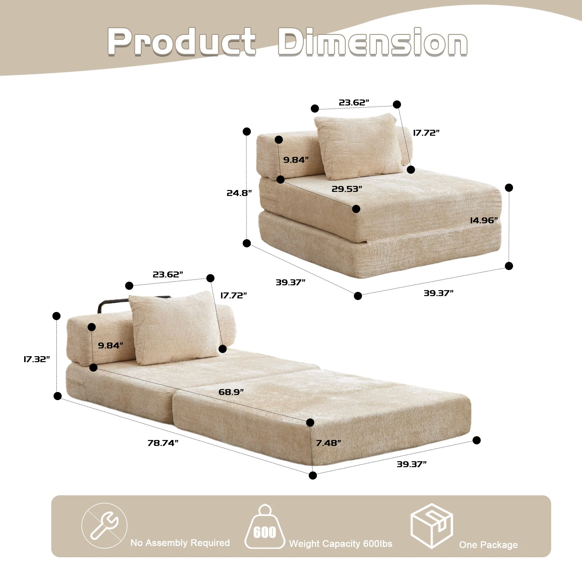 Convertible Floor Sofa Bed With Fixed Shape Frame For Living Room - Image 7