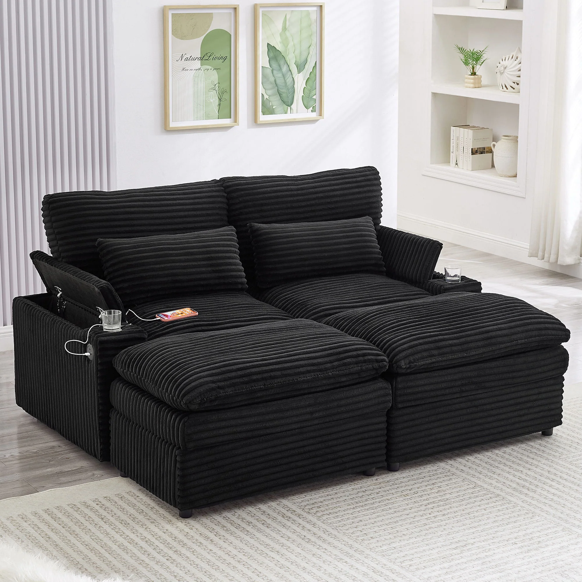 Convertible Loveseat Sofa With Storage, USB Ports, Cup Holders - Image 9