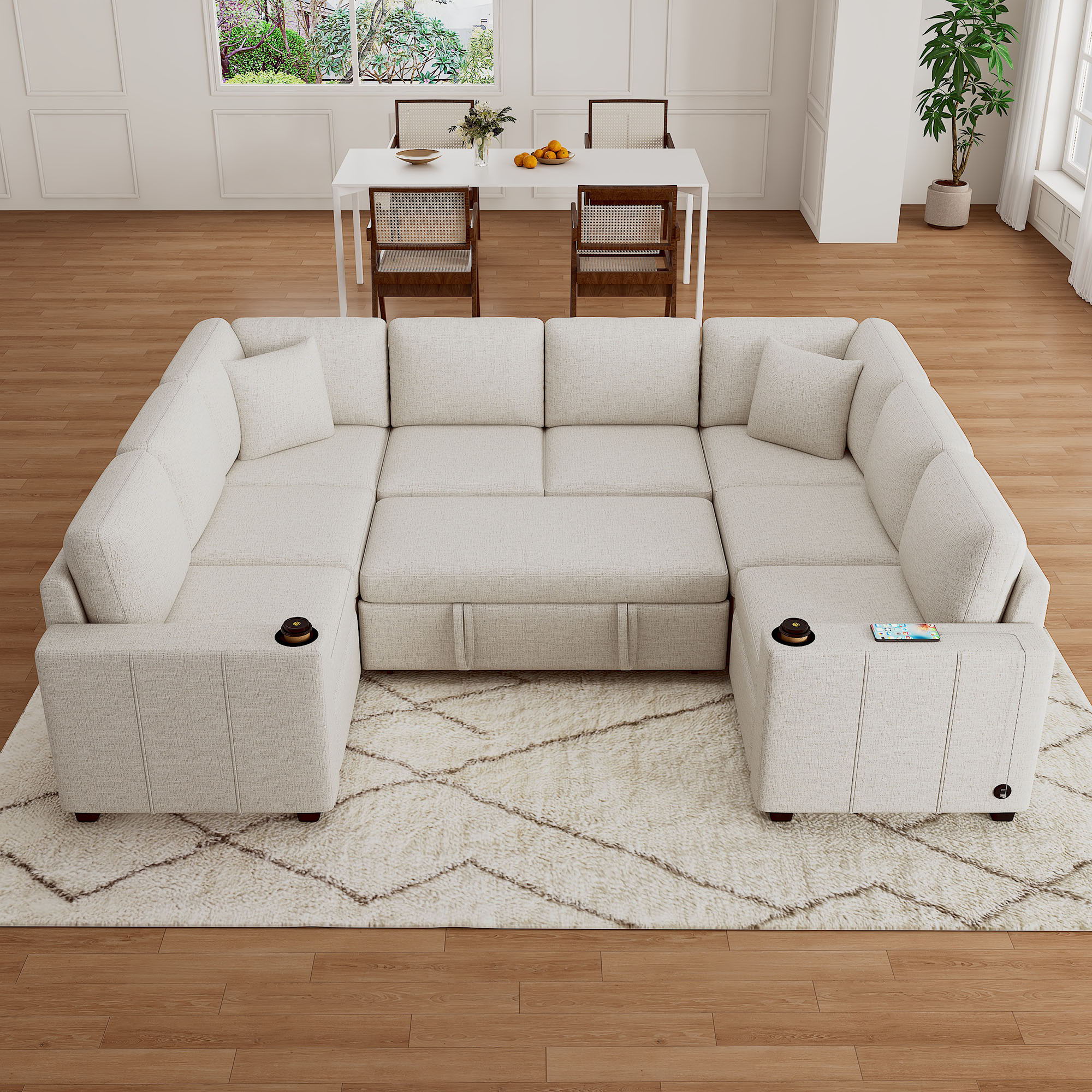 Convertible U-Shaped Sectional Sofa With Pull-Out Bed - Image 3