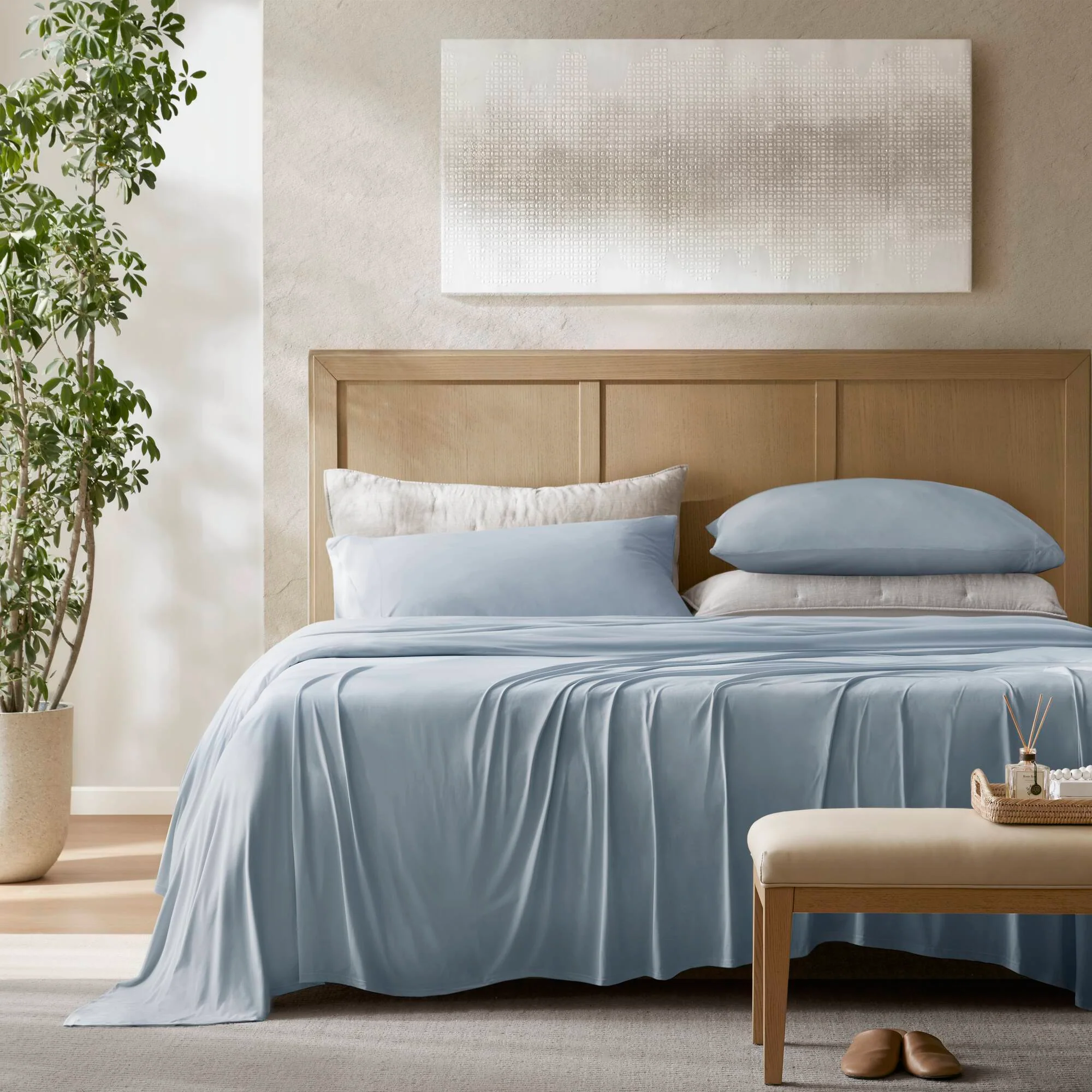 Cooling - Split King Stretch Jersey Sheet Set - Blue