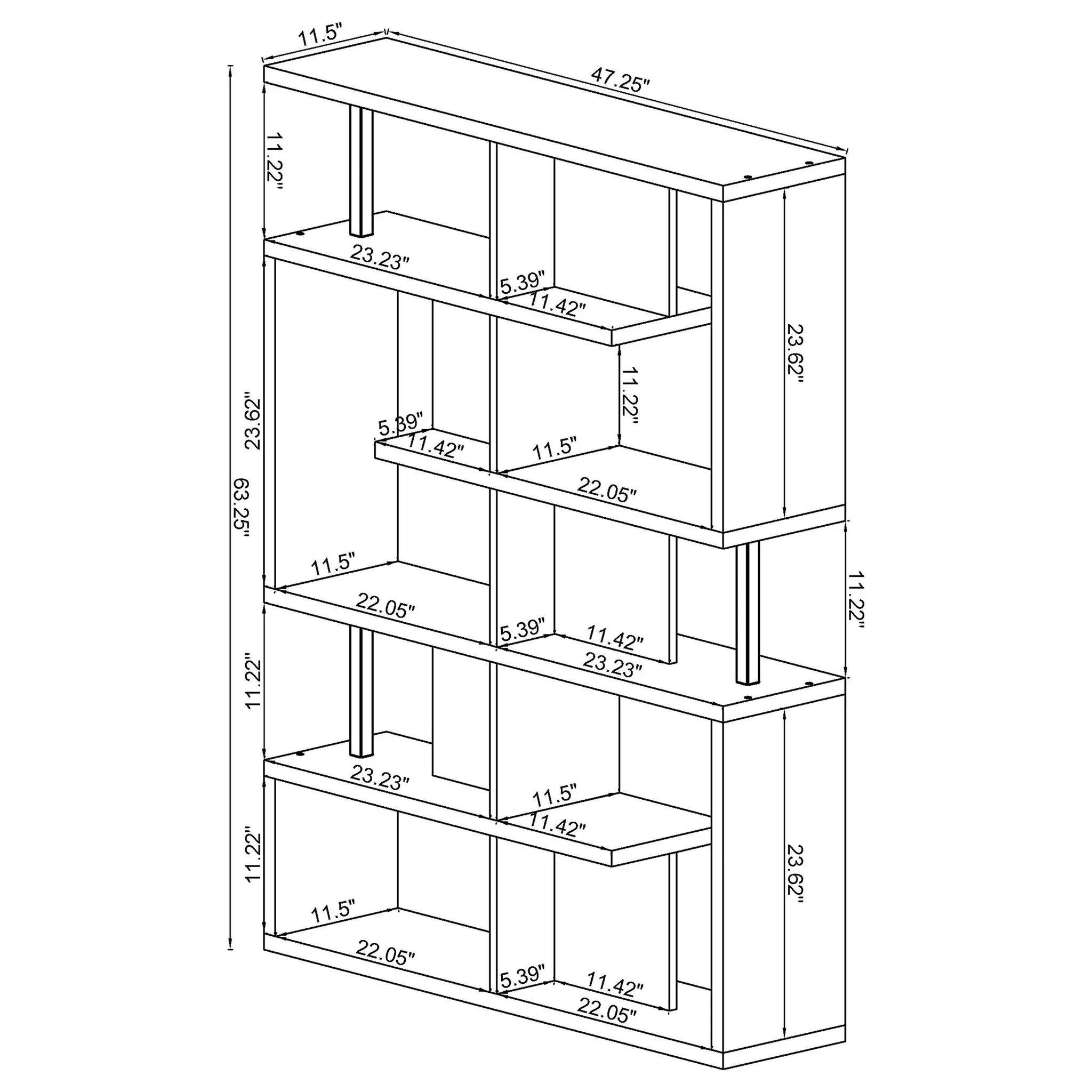 Copper - 5 Shelf Bookshelf Storage Unit - Black - Image 2