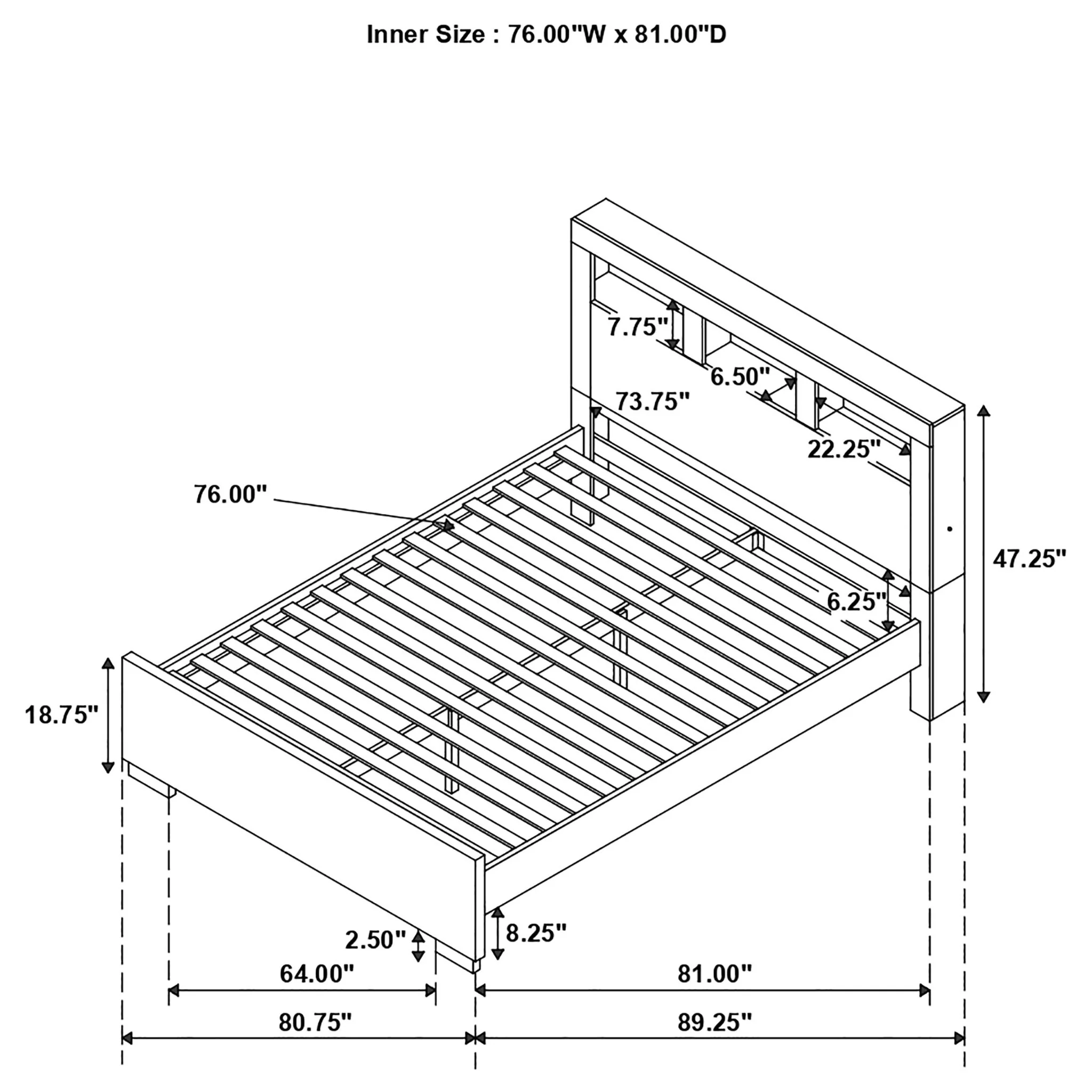 Copper - Eastern King LED Storage Bookcase Bed With Built In Shelves - Cappuccino - Image 3