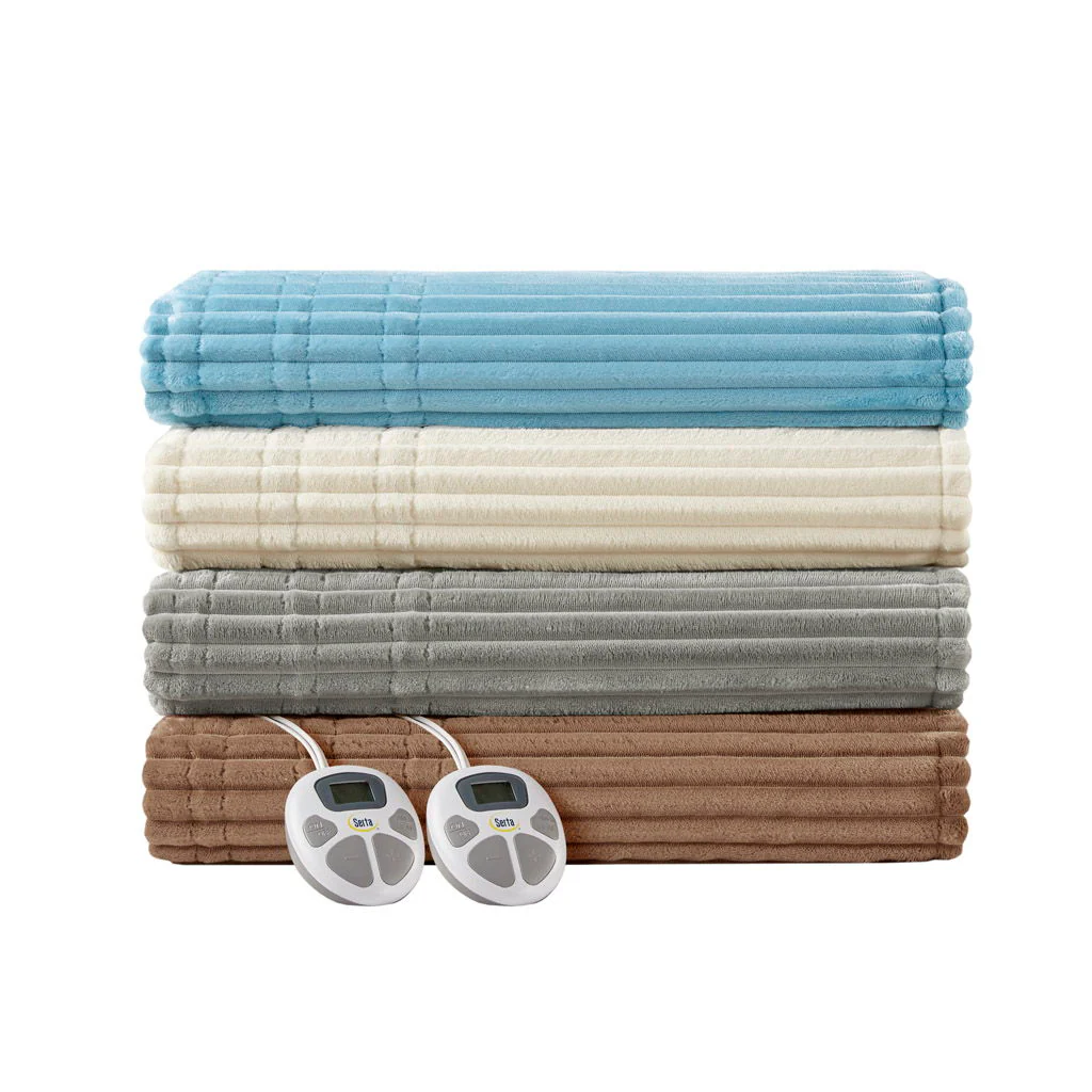 Corded Plush - King Heated Blanket - Brown - Image 2