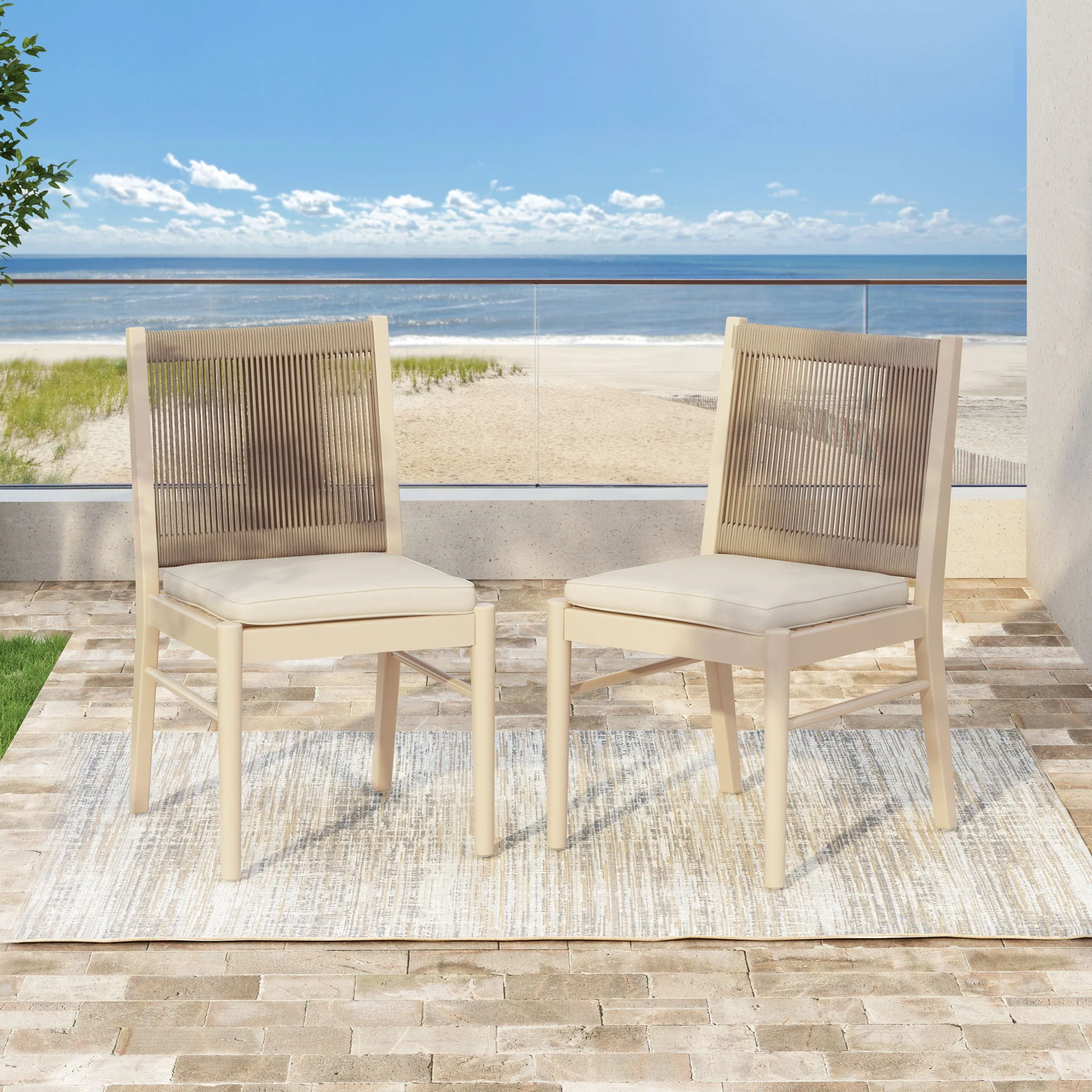 Cordoba - Dining Chair (Set of 2) With Acacia Wood Frame And Water Repellent Fabric - Beige / Yellow - Image 4