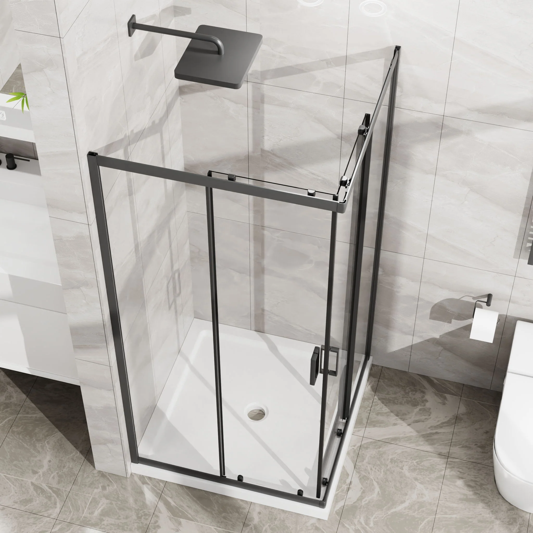 Corner Shower Enclosure With Sliding Door - Matte Black - Image 2