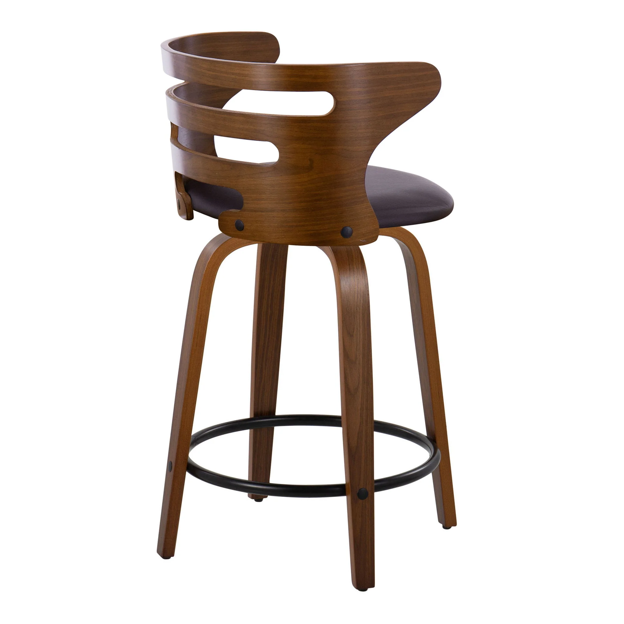 Cosini - Mid-Century Modern Fixed Height Counter Stool With Swivel With Round Footrest (Set of 2) - Walnut / Brown - Image 3