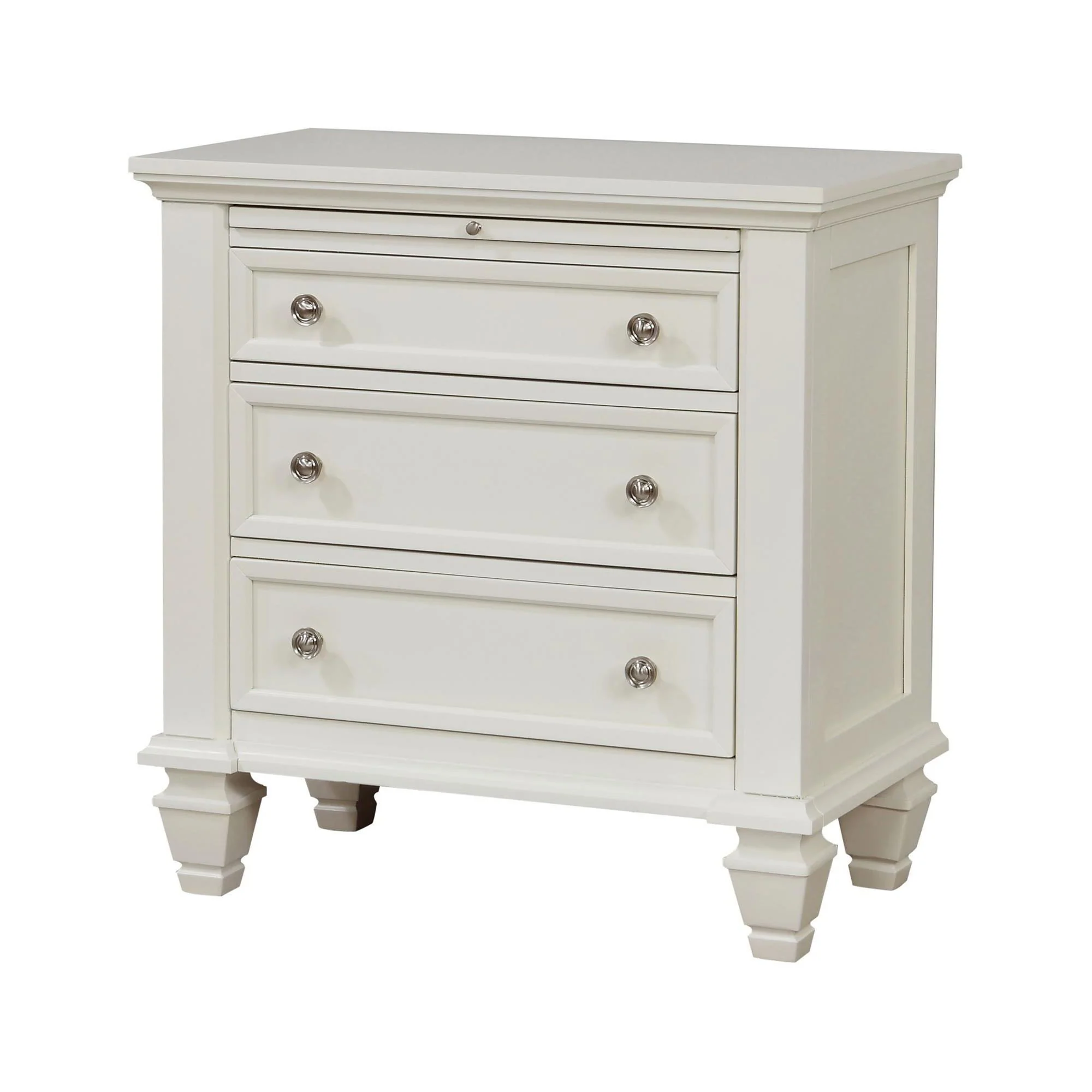 Cottage 3 Drawer Nightstand With Pull Out Tray - Cream White - Image 3