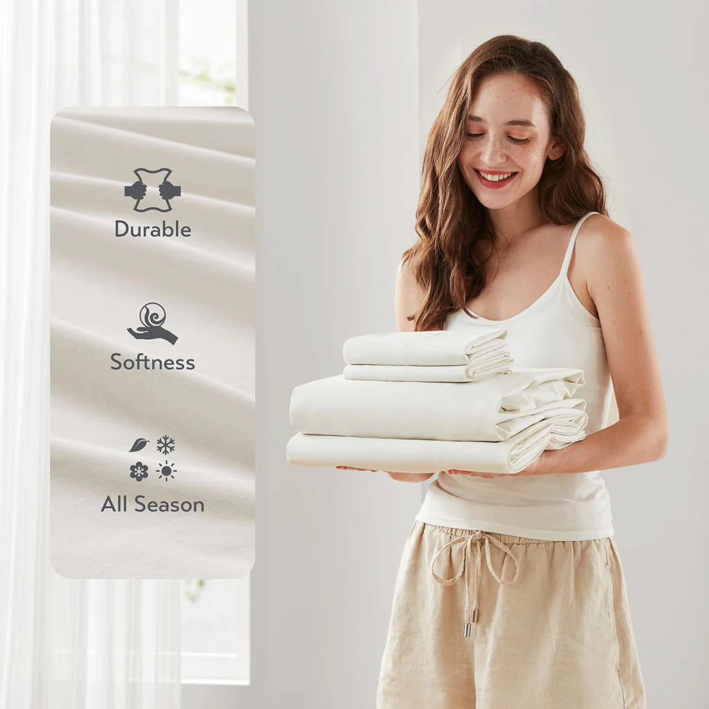 Cotton 144TC - California King Solid Sheet Set - Ivory - Image 4