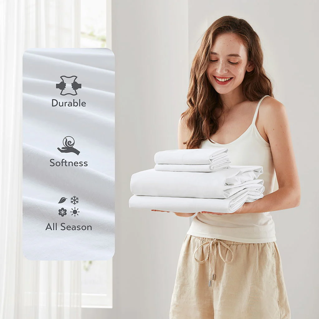 Cotton 144TC - King Solid Sheet Set - White - Image 2